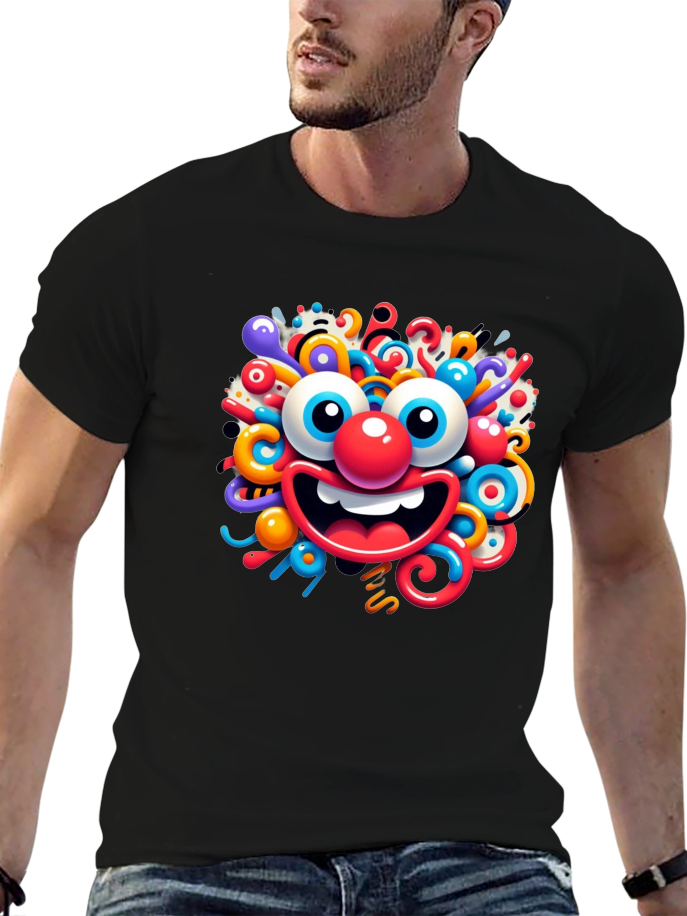 Fun Cartoon Face Black T-Shirt