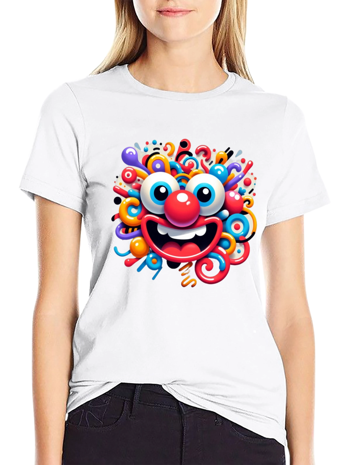 Fun Cartoon Face Black T-Shirt