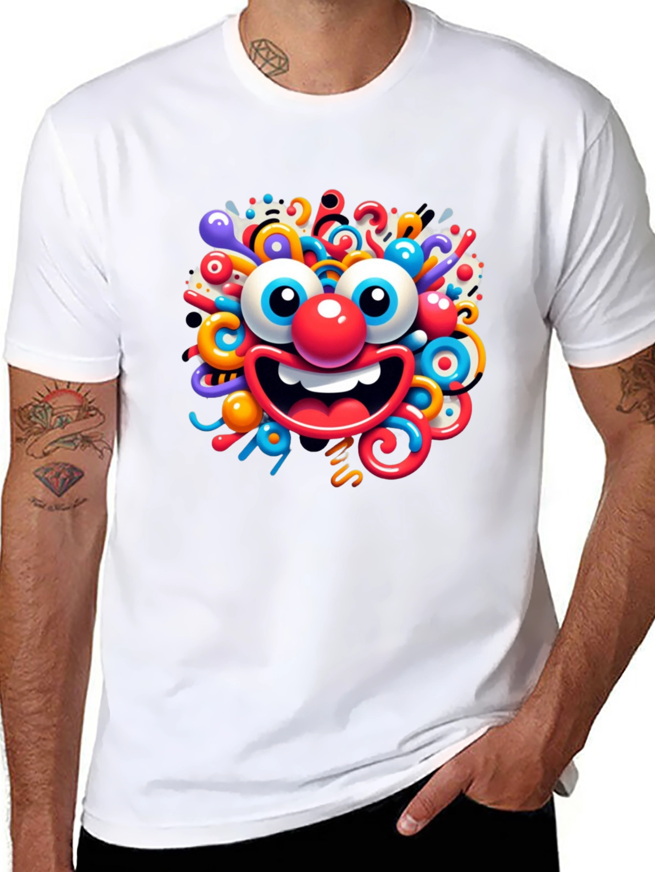 Fun Cartoon Face Black T-Shirt