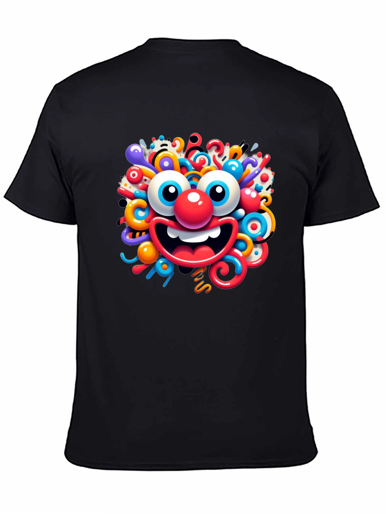 Fun Cartoon Face Black T-Shirt