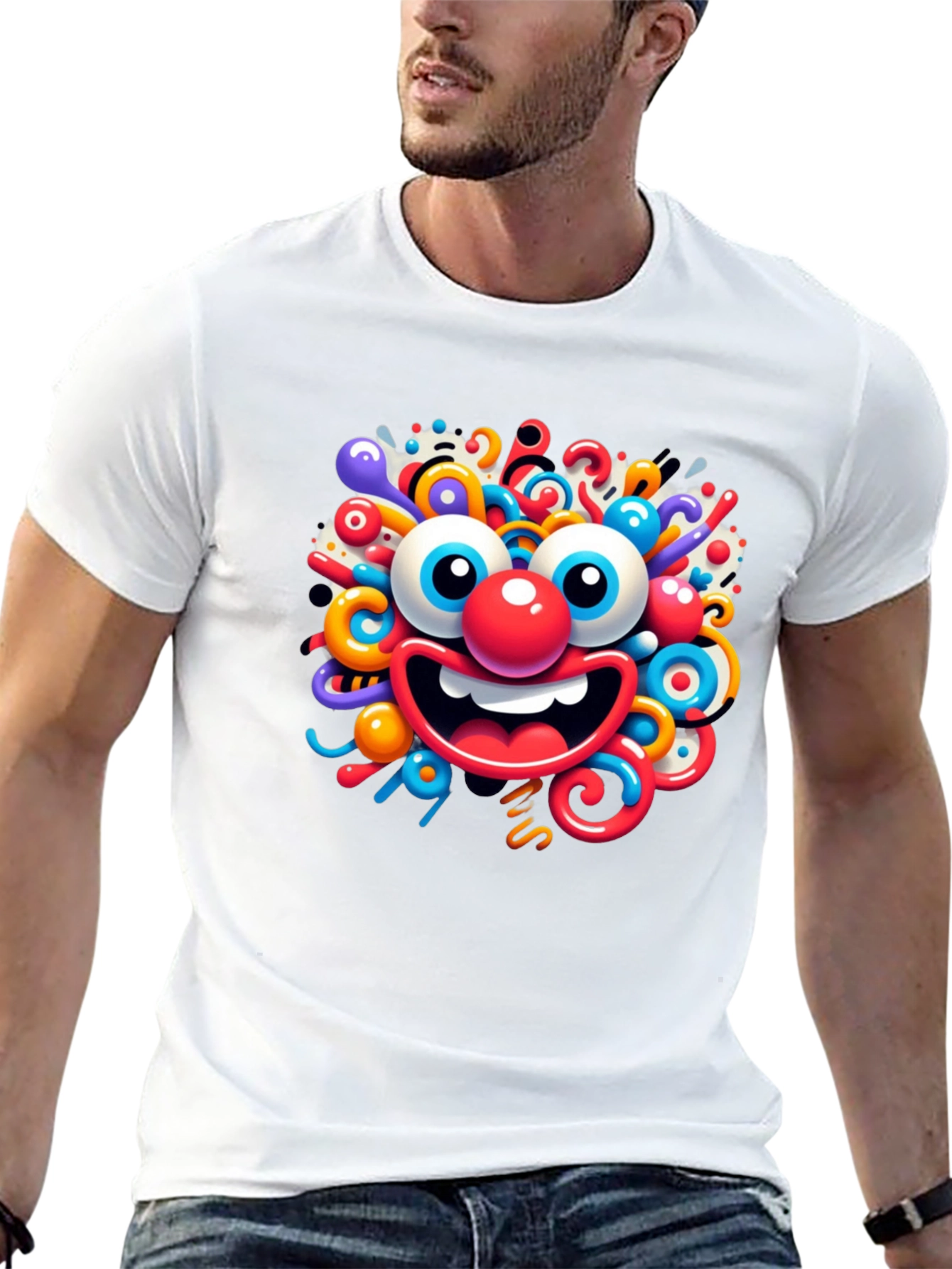 Fun Cartoon Face Black T-Shirt