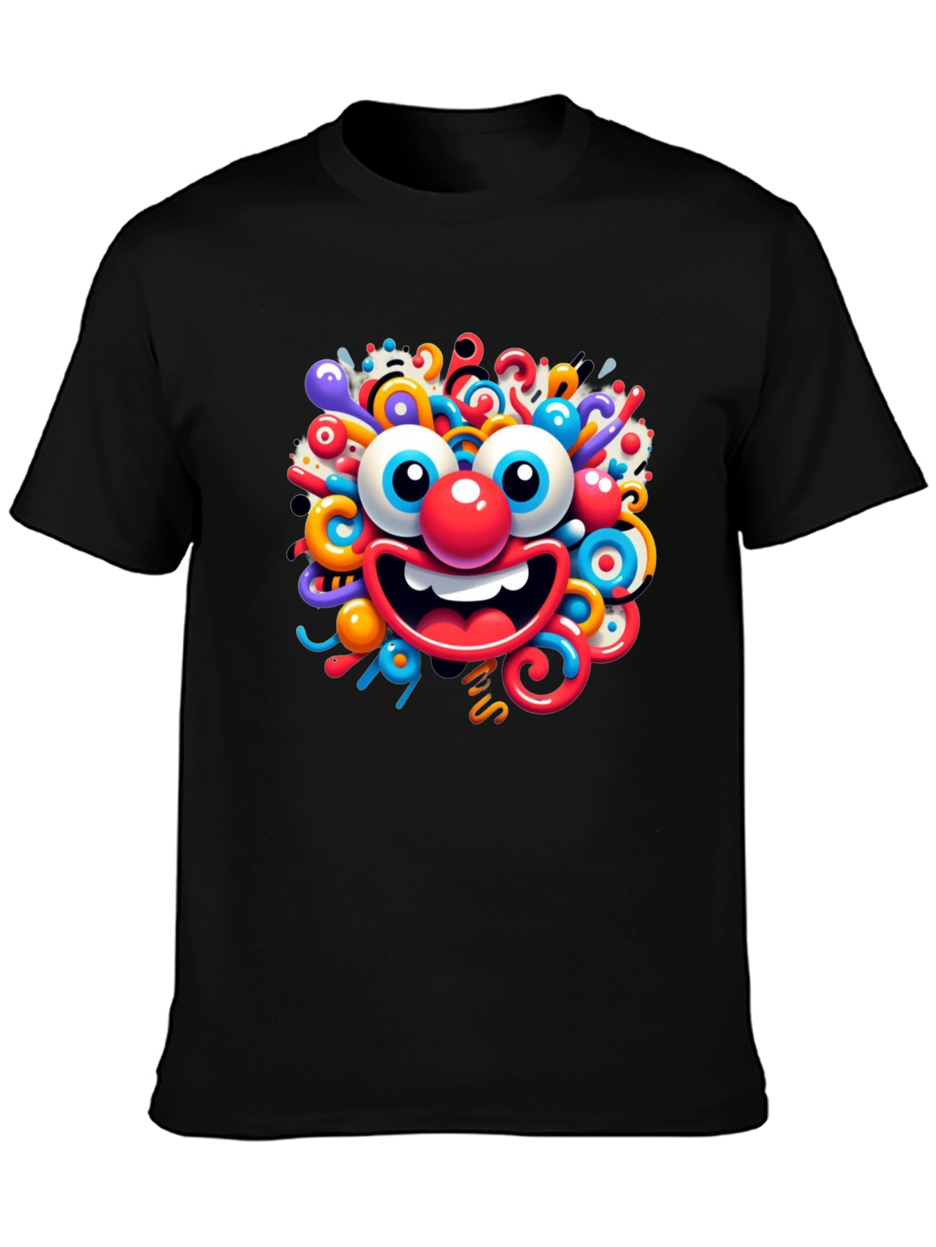 Fun Cartoon Face Black T-Shirt