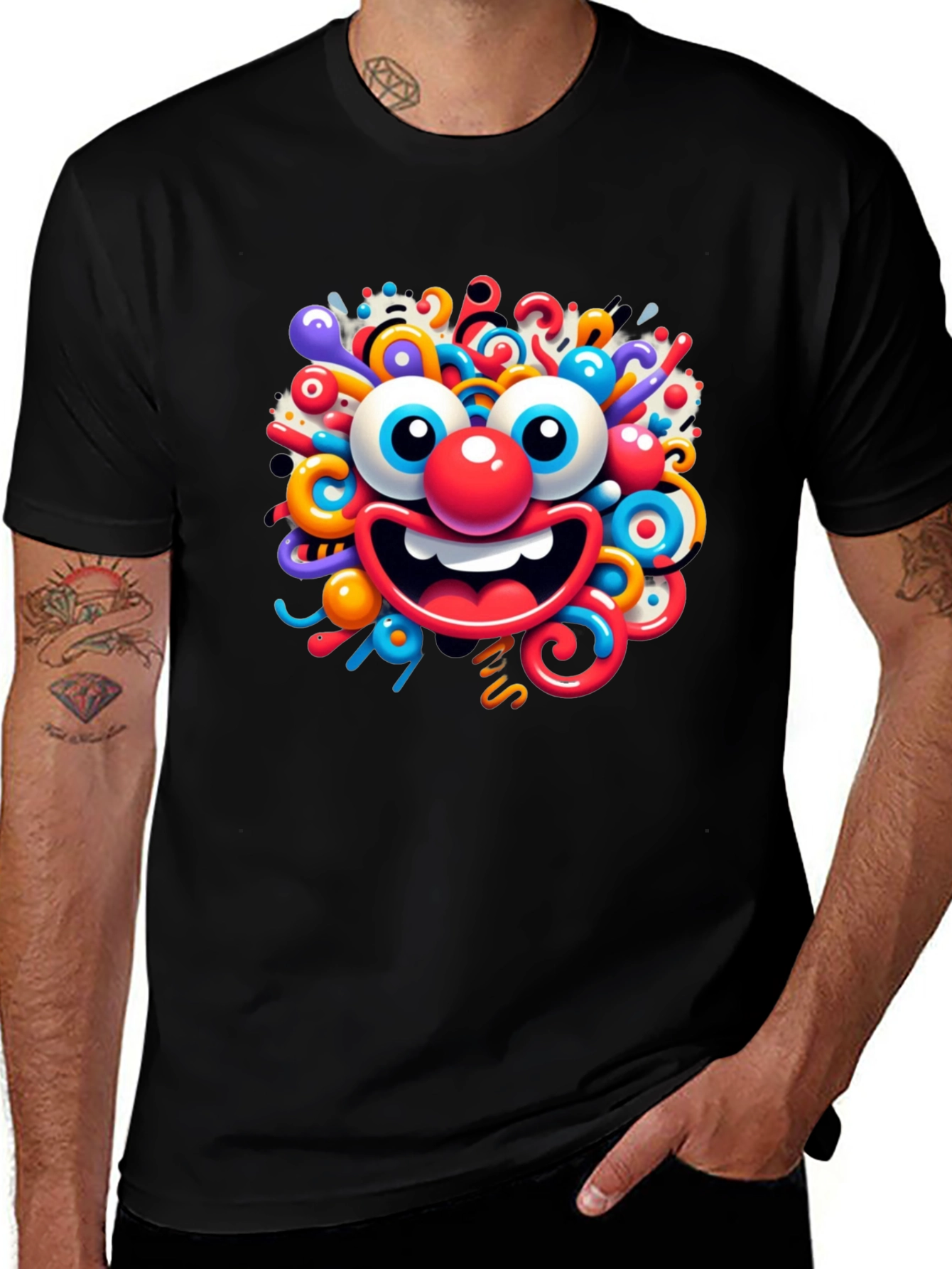 Fun Cartoon Face Black T-Shirt
