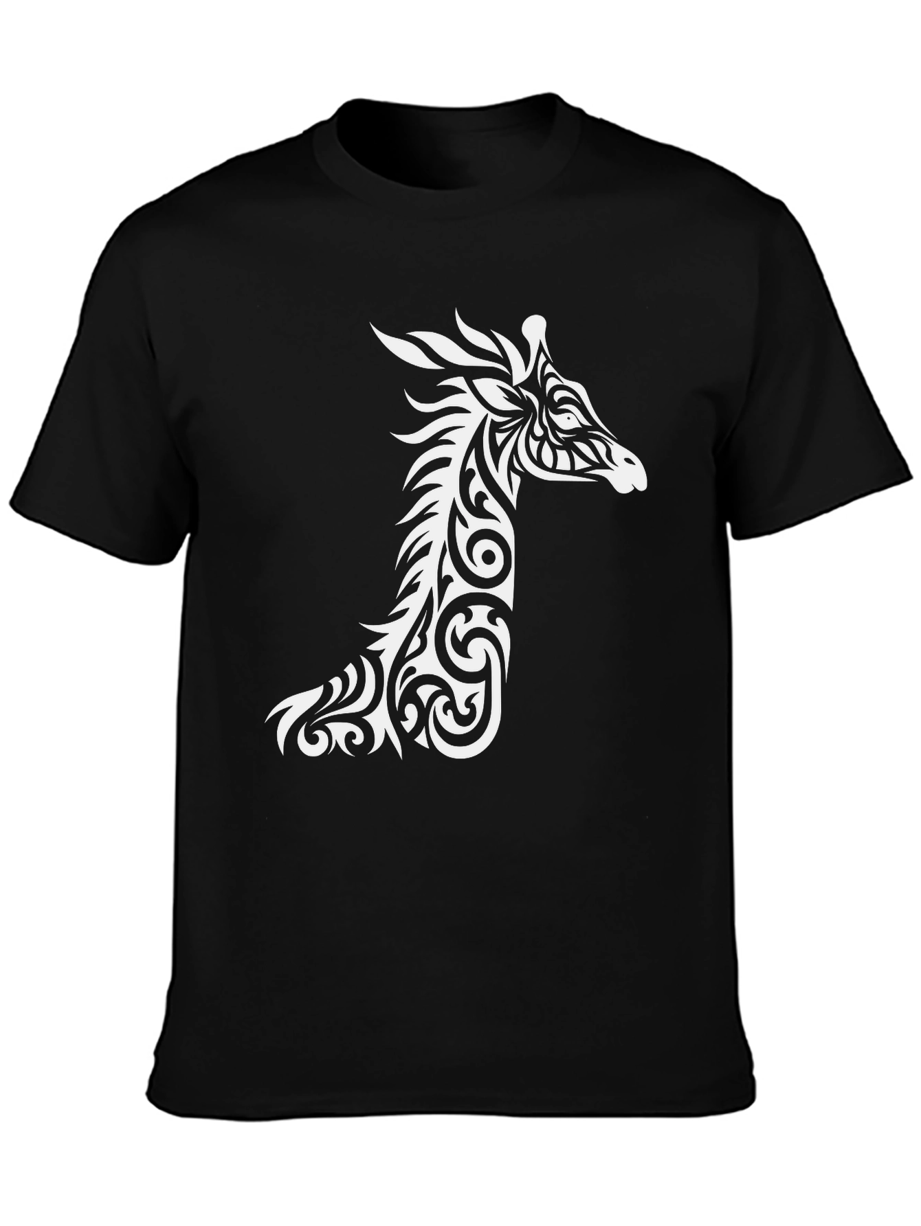 Tribal Giraffe Graphic Tee - Black Cotton Shirt