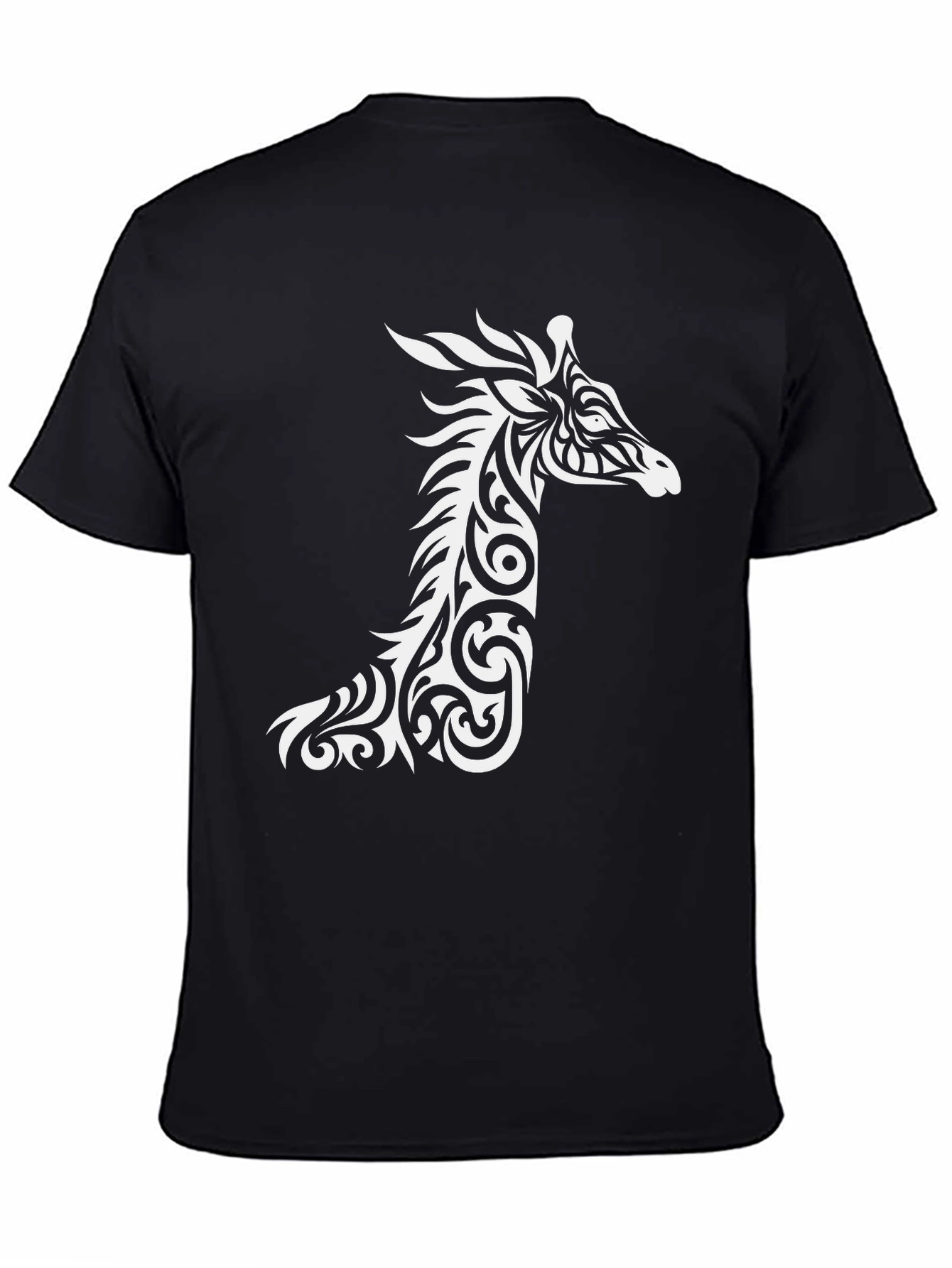 Tribal Giraffe Graphic Tee - Black Cotton Shirt