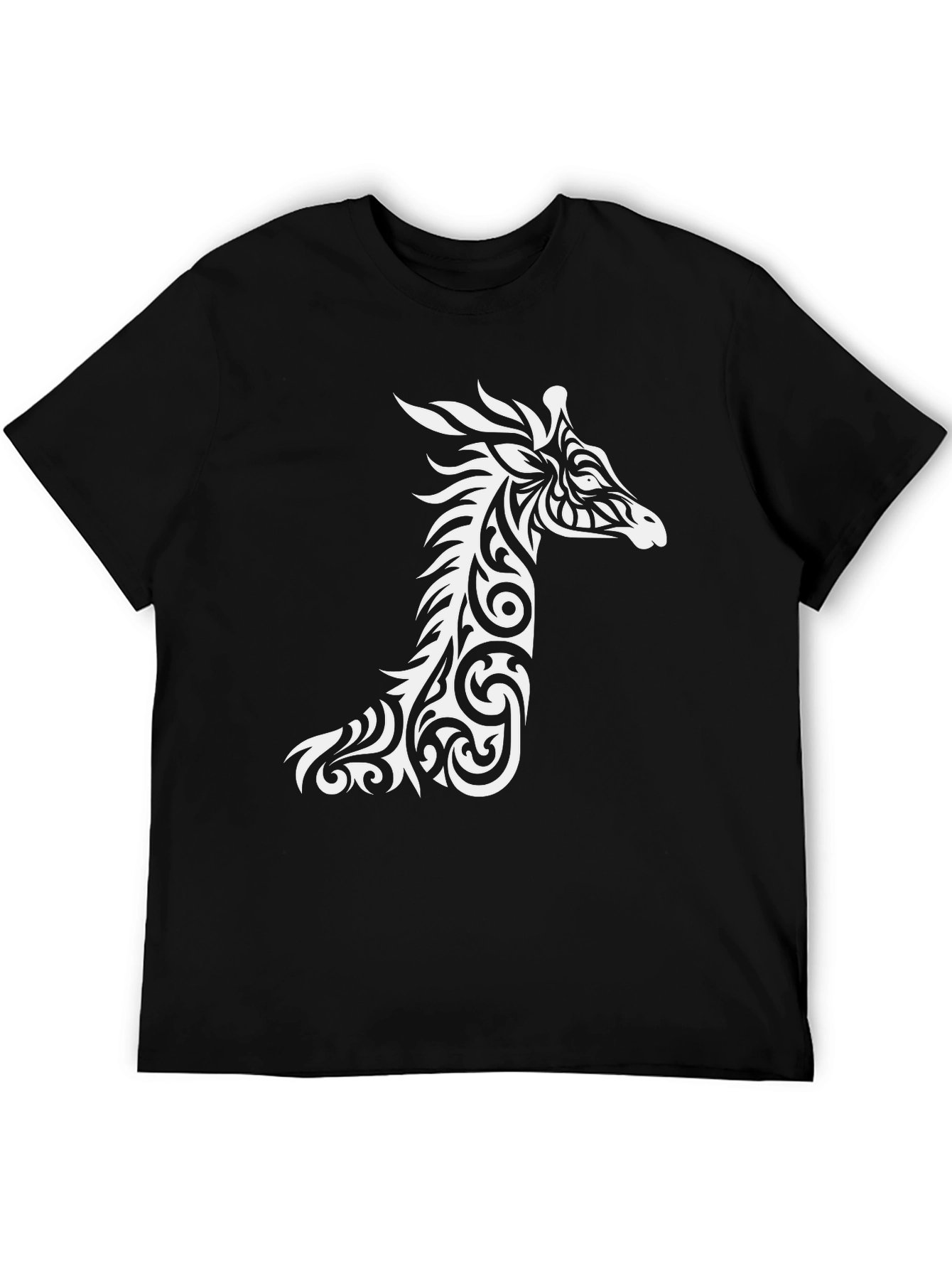 Tribal Giraffe Graphic Tee - Black Cotton Shirt