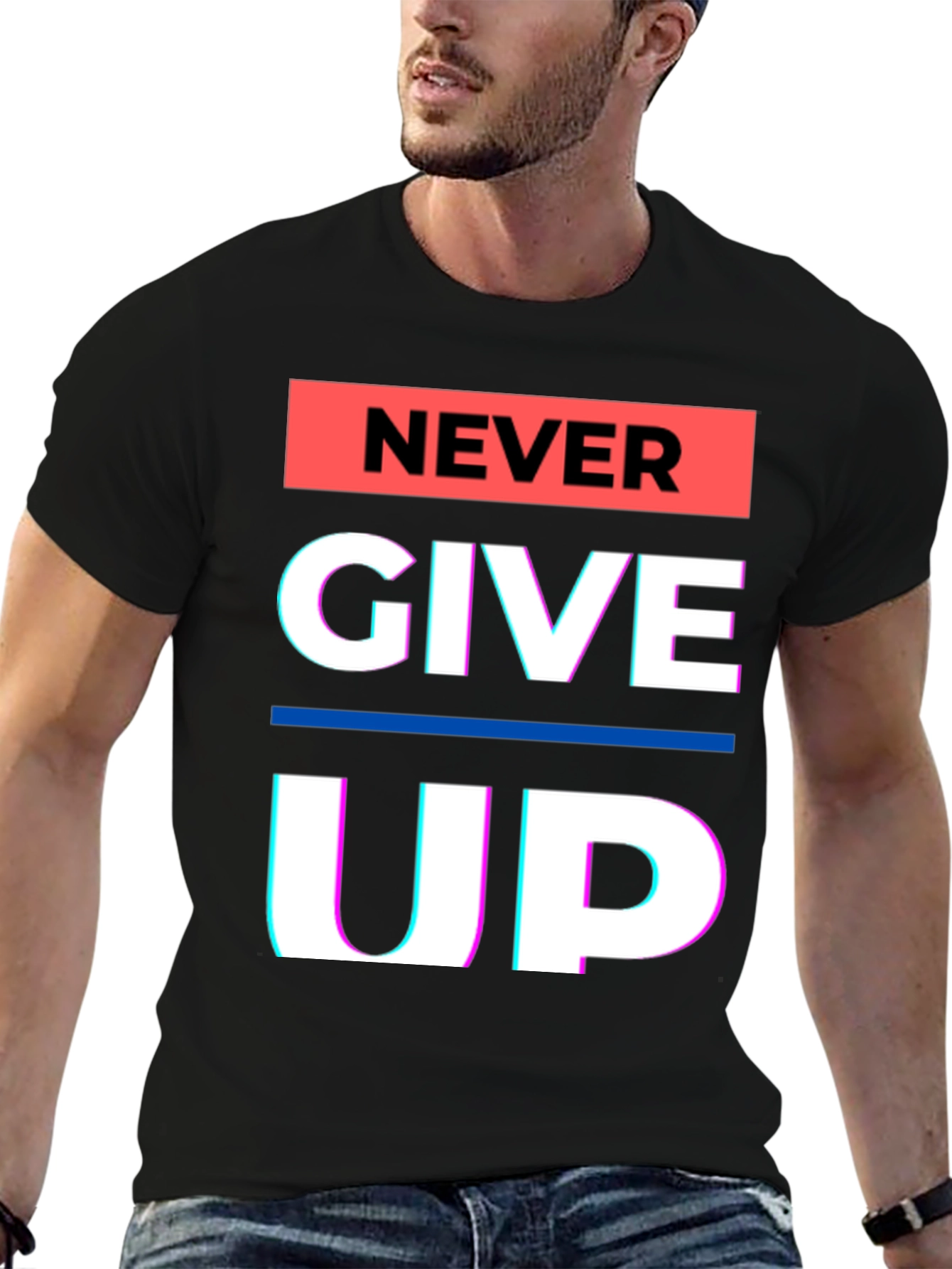 Never Give Up Graphic Tee - Motivational Black T-Shirt