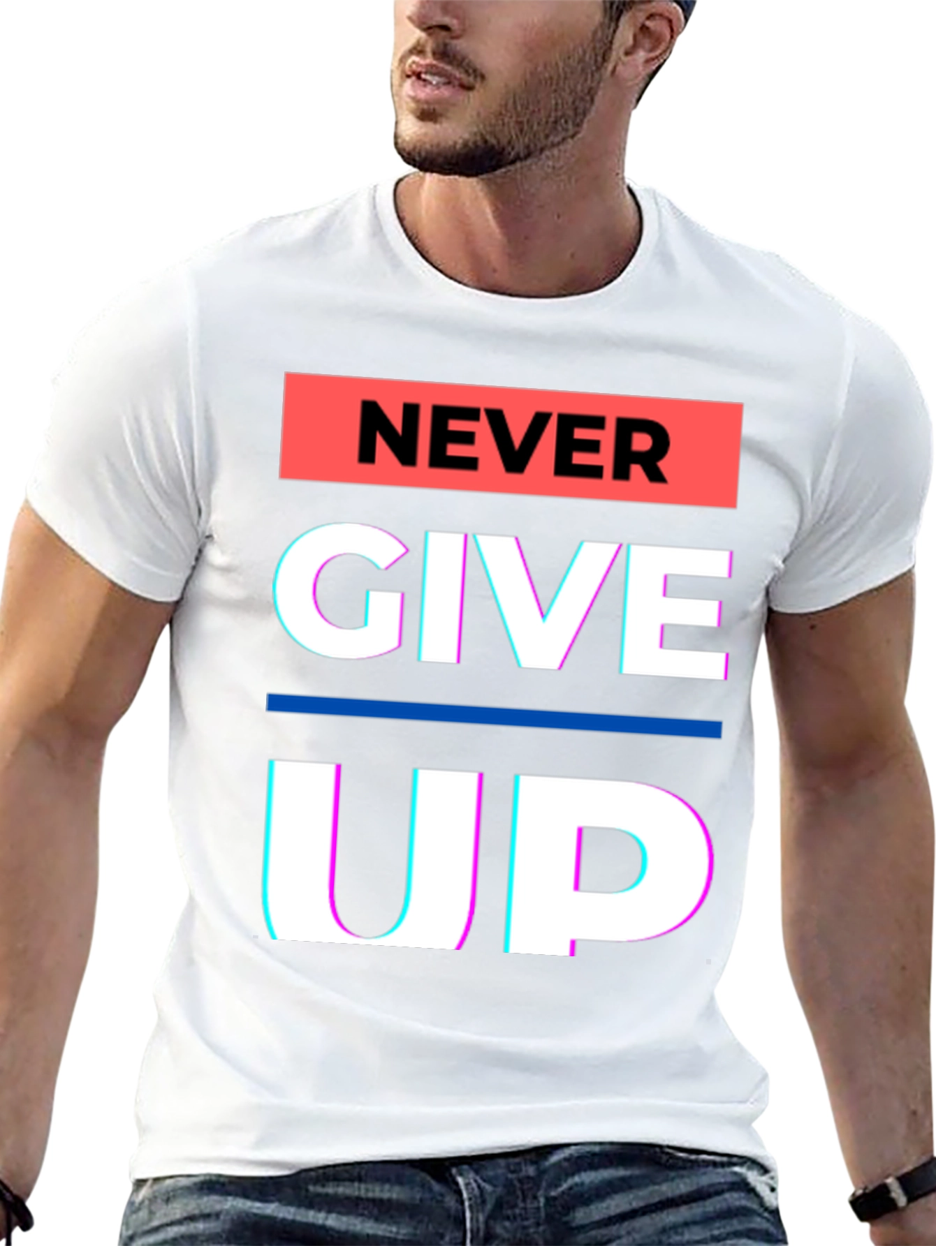 Never Give Up Graphic Tee - Motivational Black T-Shirt