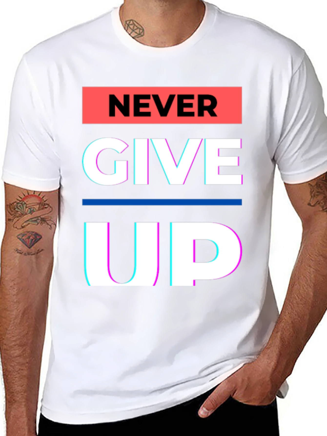 Never Give Up Graphic Tee - Motivational Black T-Shirt