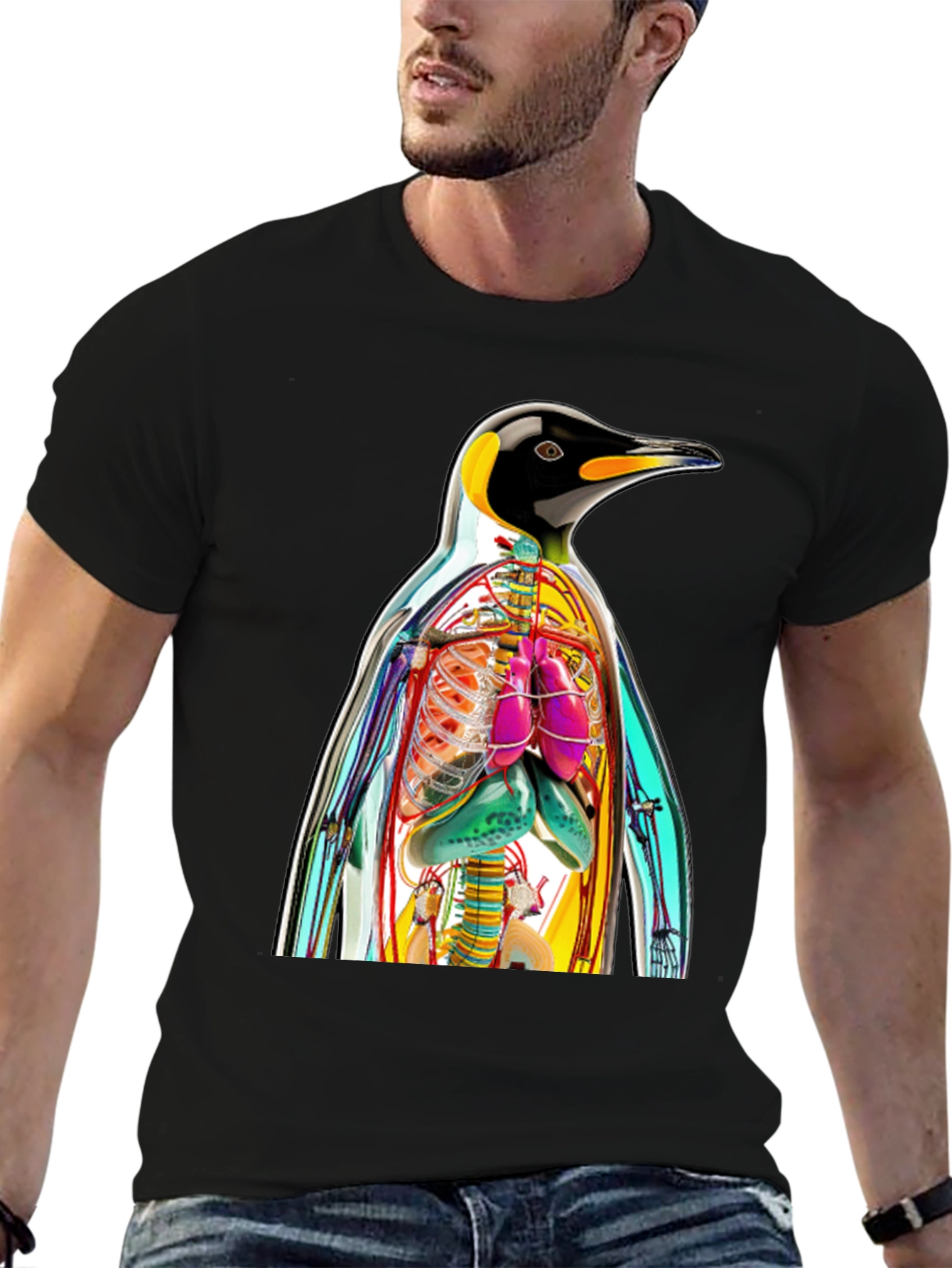 Penguin Anatomy Print T-Shirt - Unique Graphic Tee