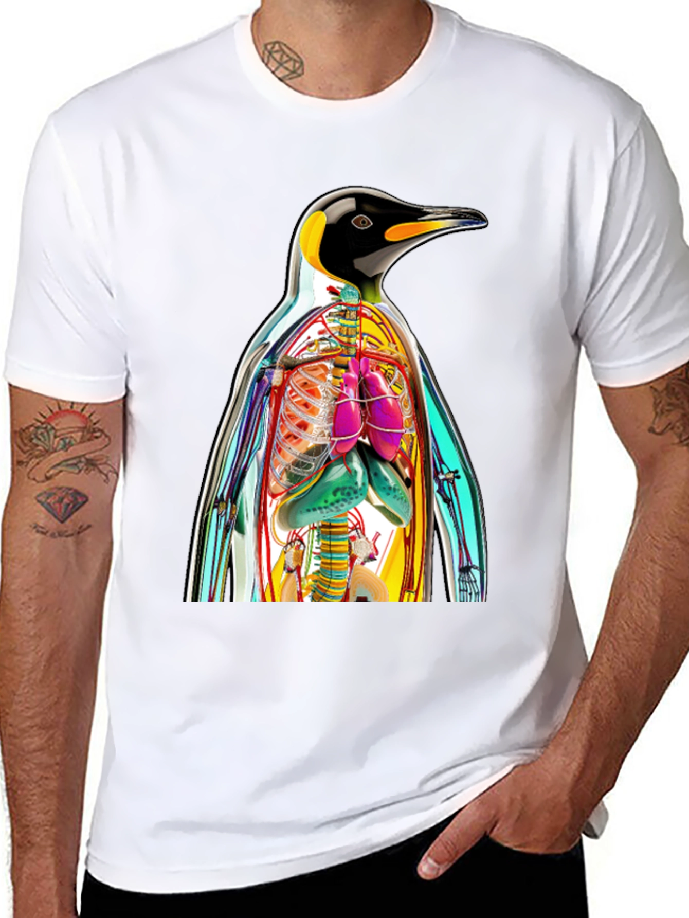 Penguin Anatomy Print T-Shirt - Unique Graphic Tee