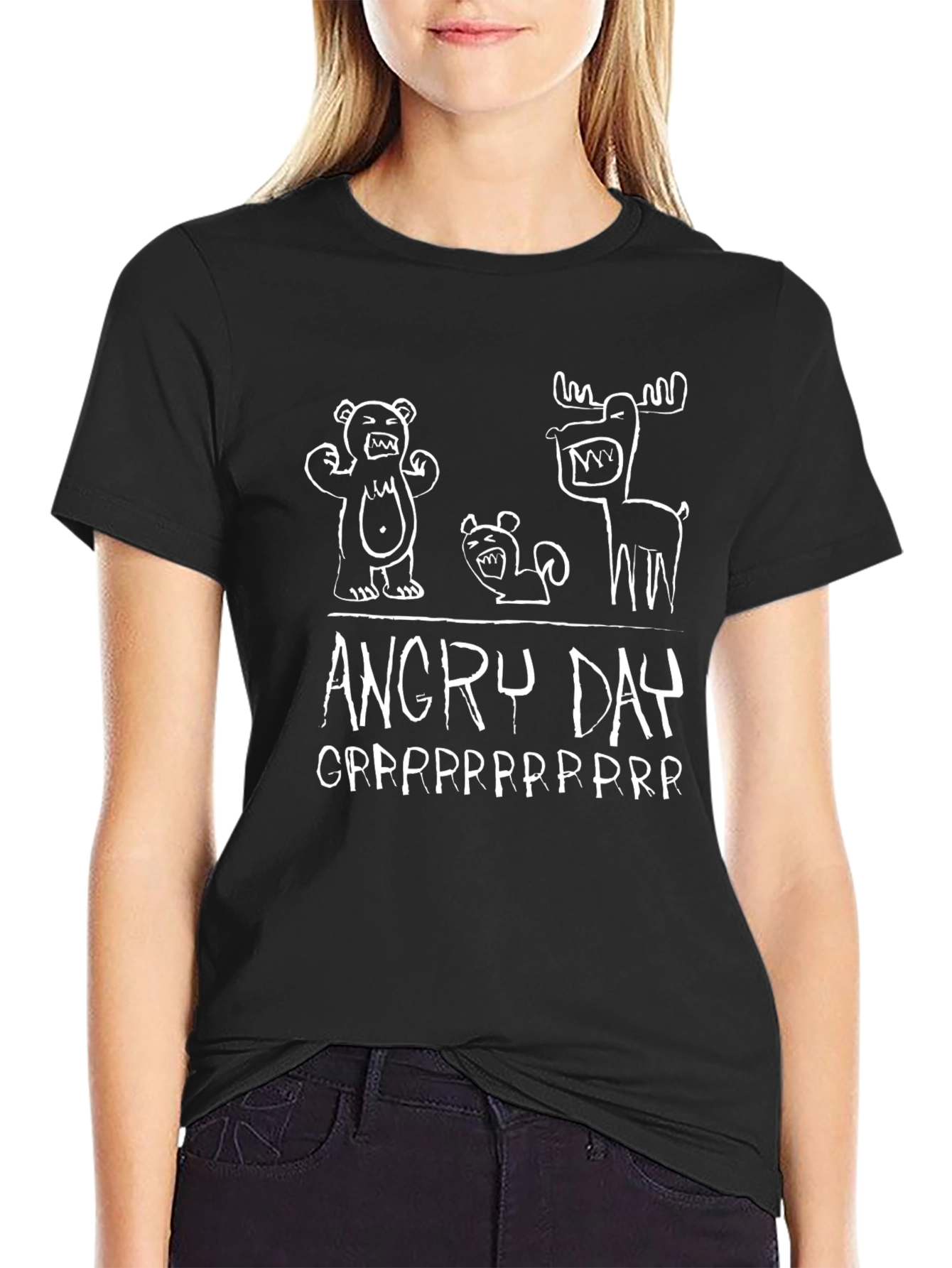 Angry Day Cartoon Graphic Black T-Shirt