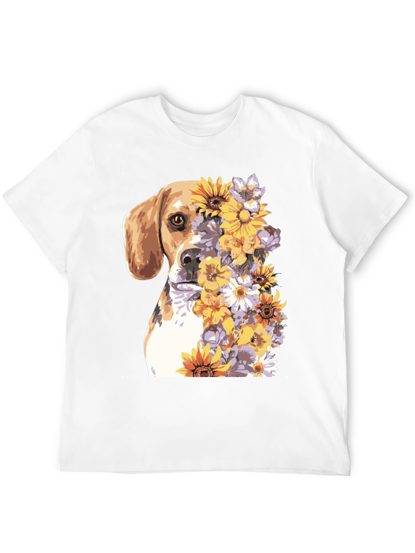 Dog & Floral Print T-Shirt
