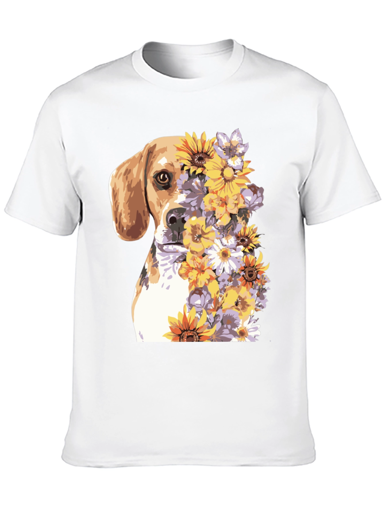 Dog & Floral Print T-Shirt