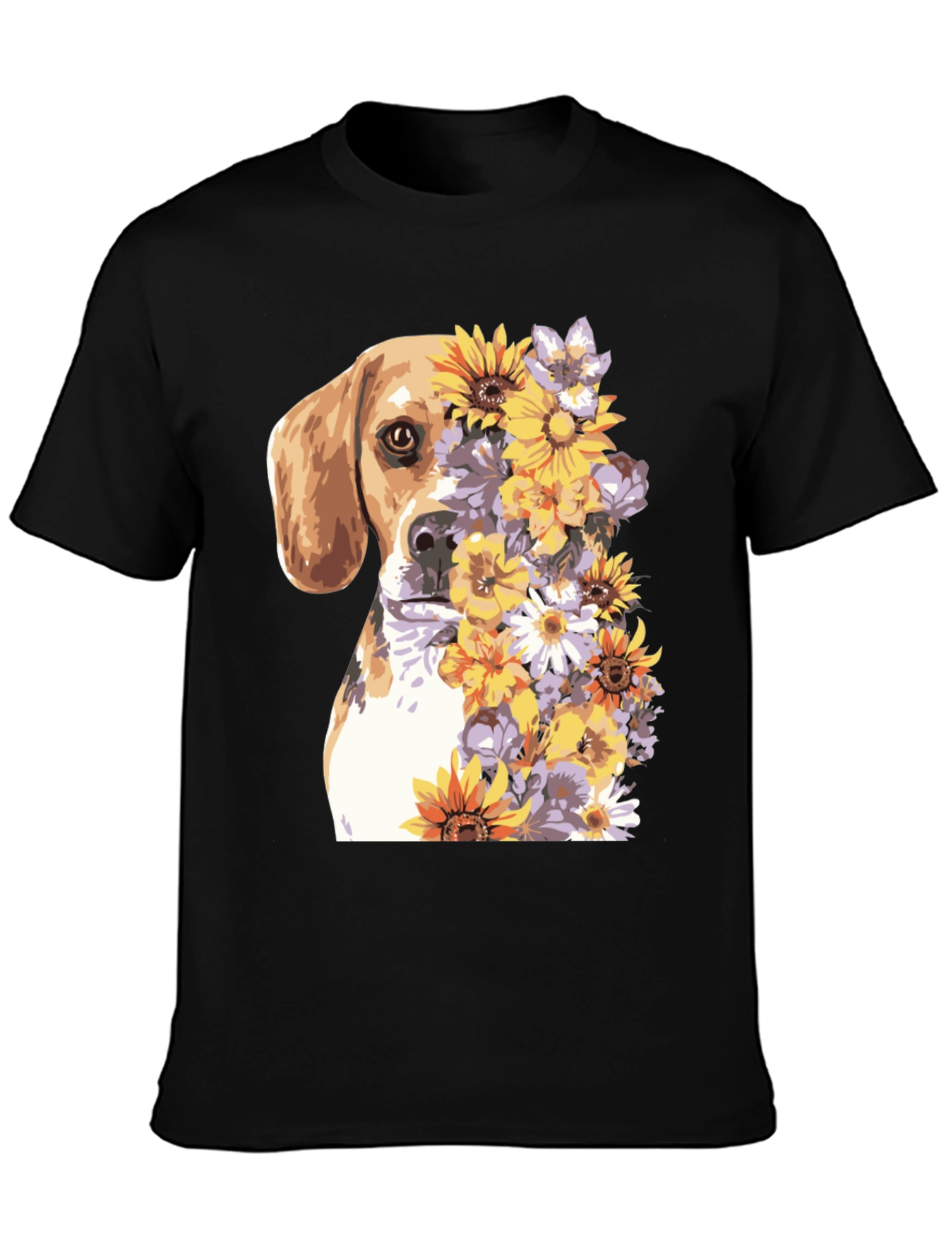 Dog & Floral Print T-Shirt