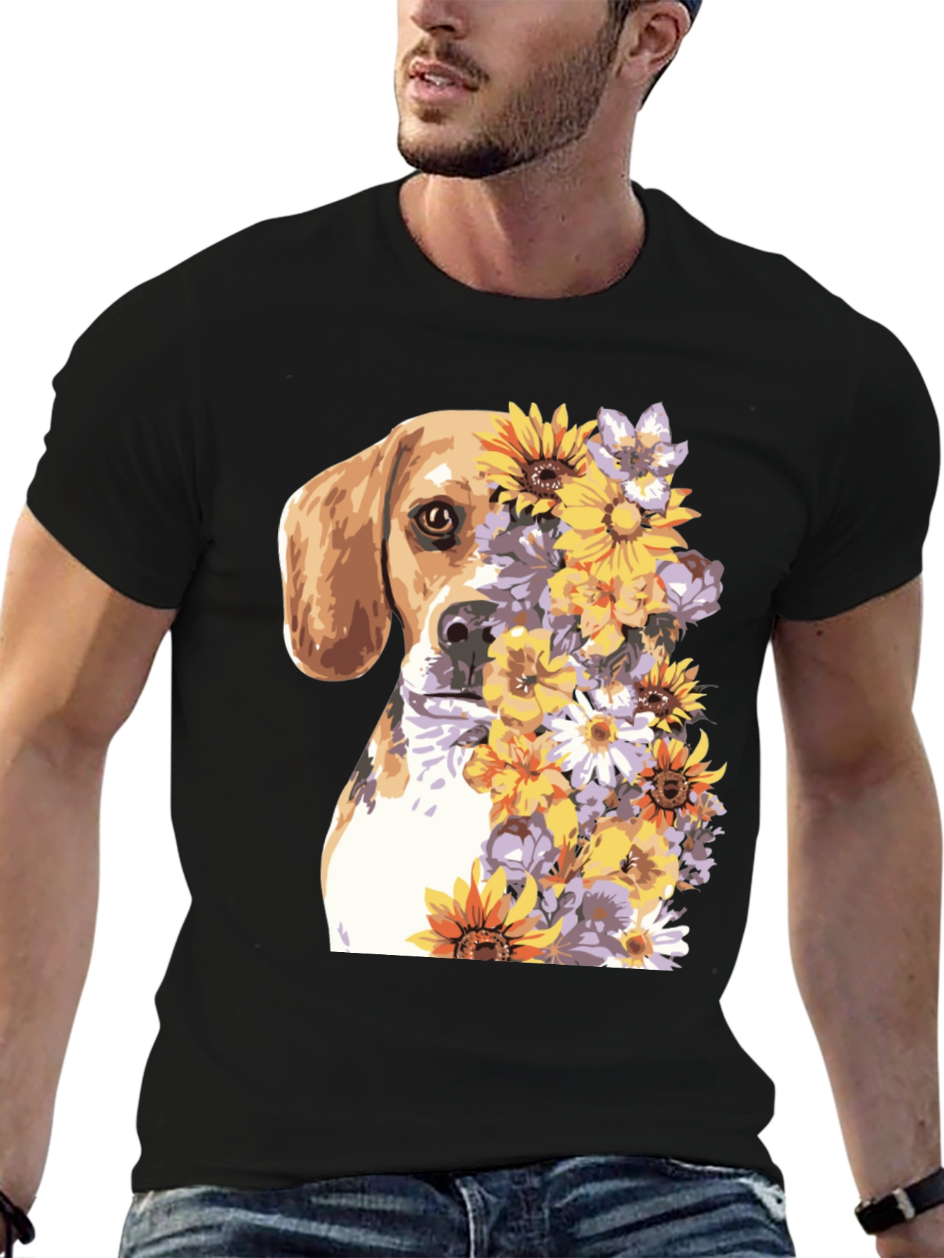 Dog & Floral Print T-Shirt