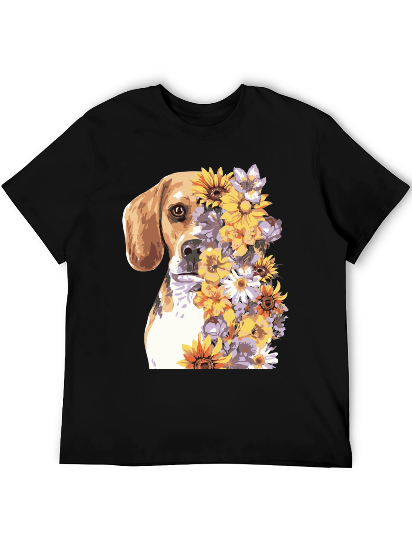 Dog & Floral Print T-Shirt
