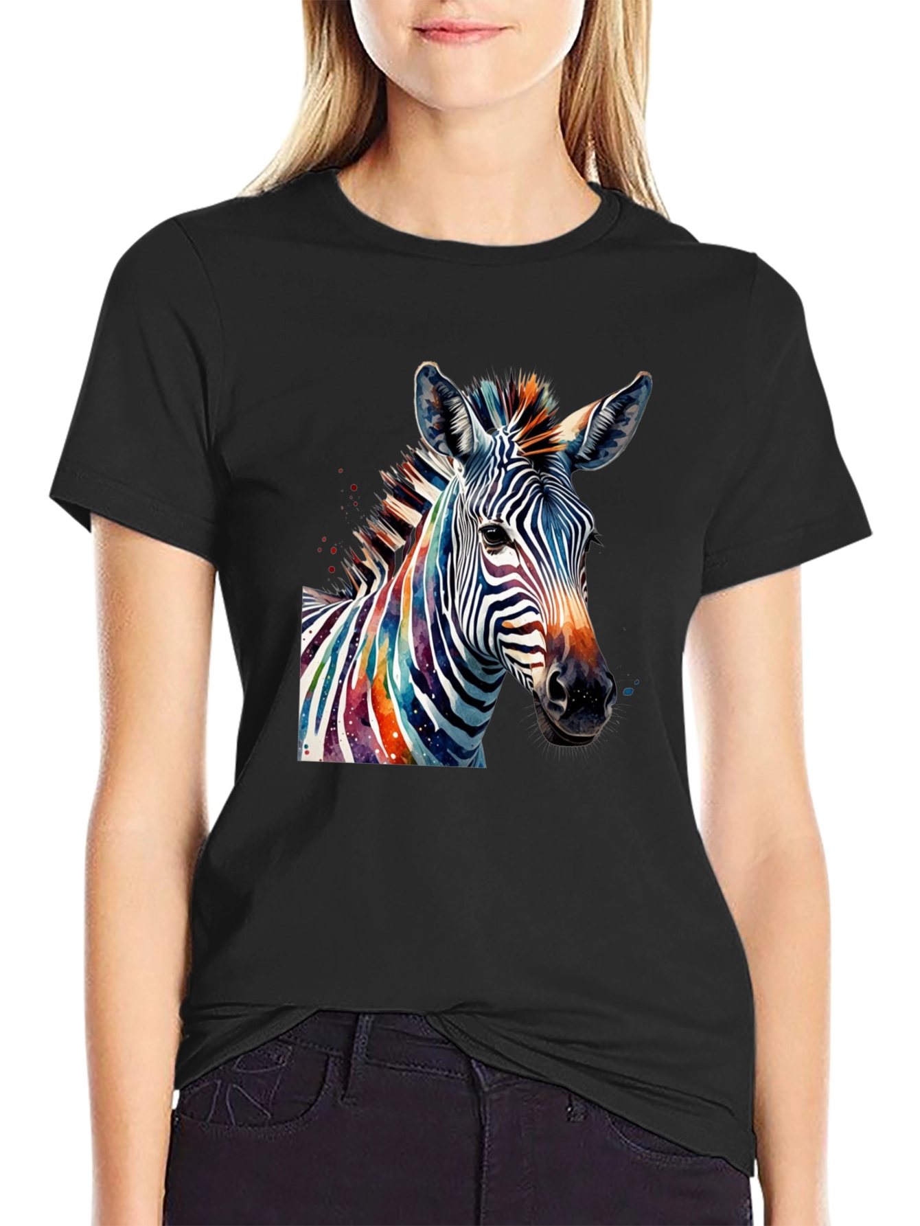 Rainbow Zebra Graphic Tee - Mens Black T-Shirt