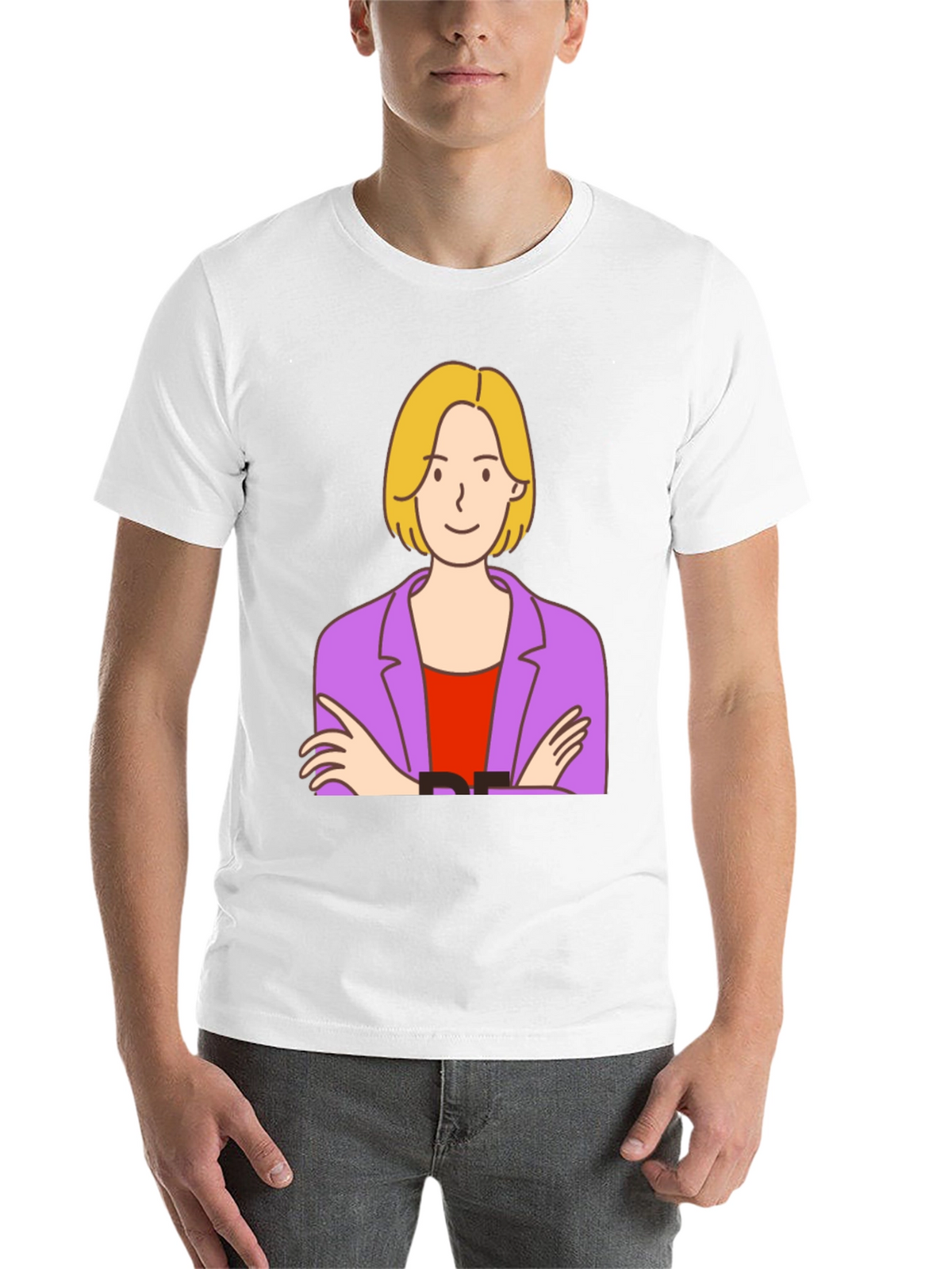 Cartoon Woman Graphic Tee - Black Cotton T-Shirt