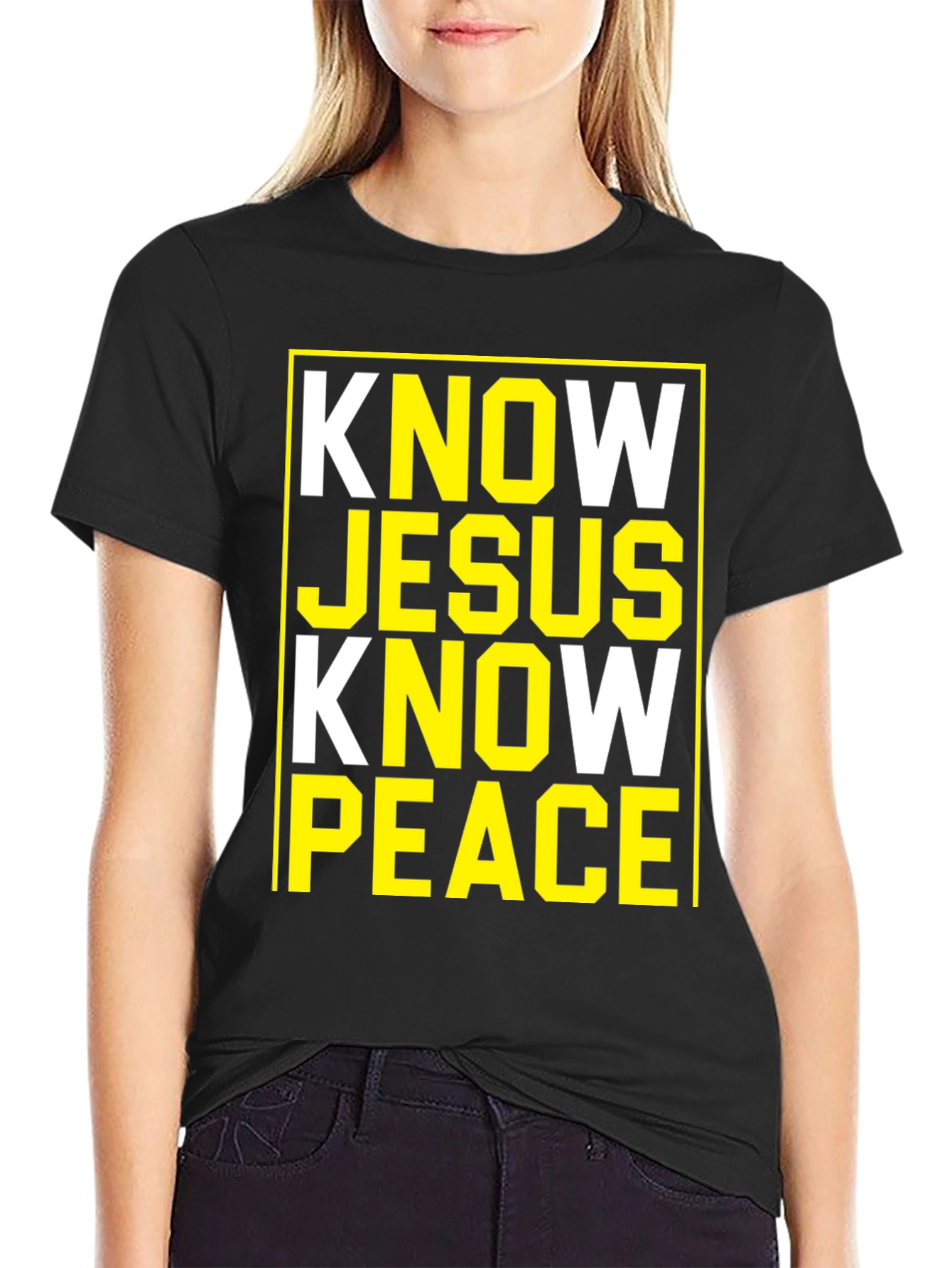 Know Jesus Know Peace Black Graphic Tee