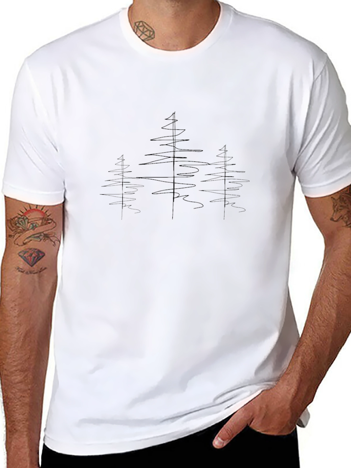 Minimalist Trees Graphic Black T-Shirt