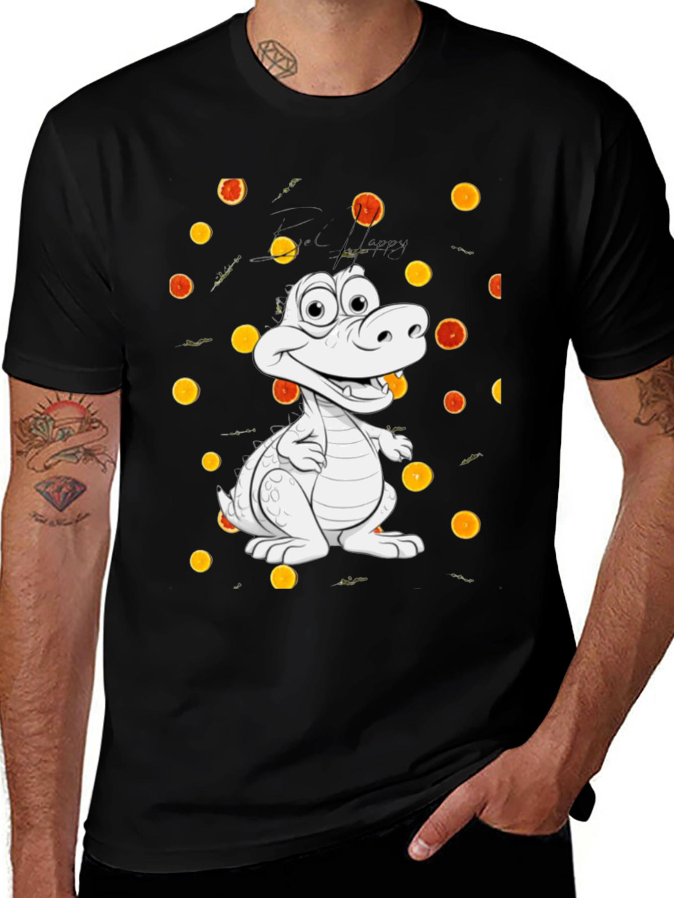Cartoon Alligator Graphic Black Tee