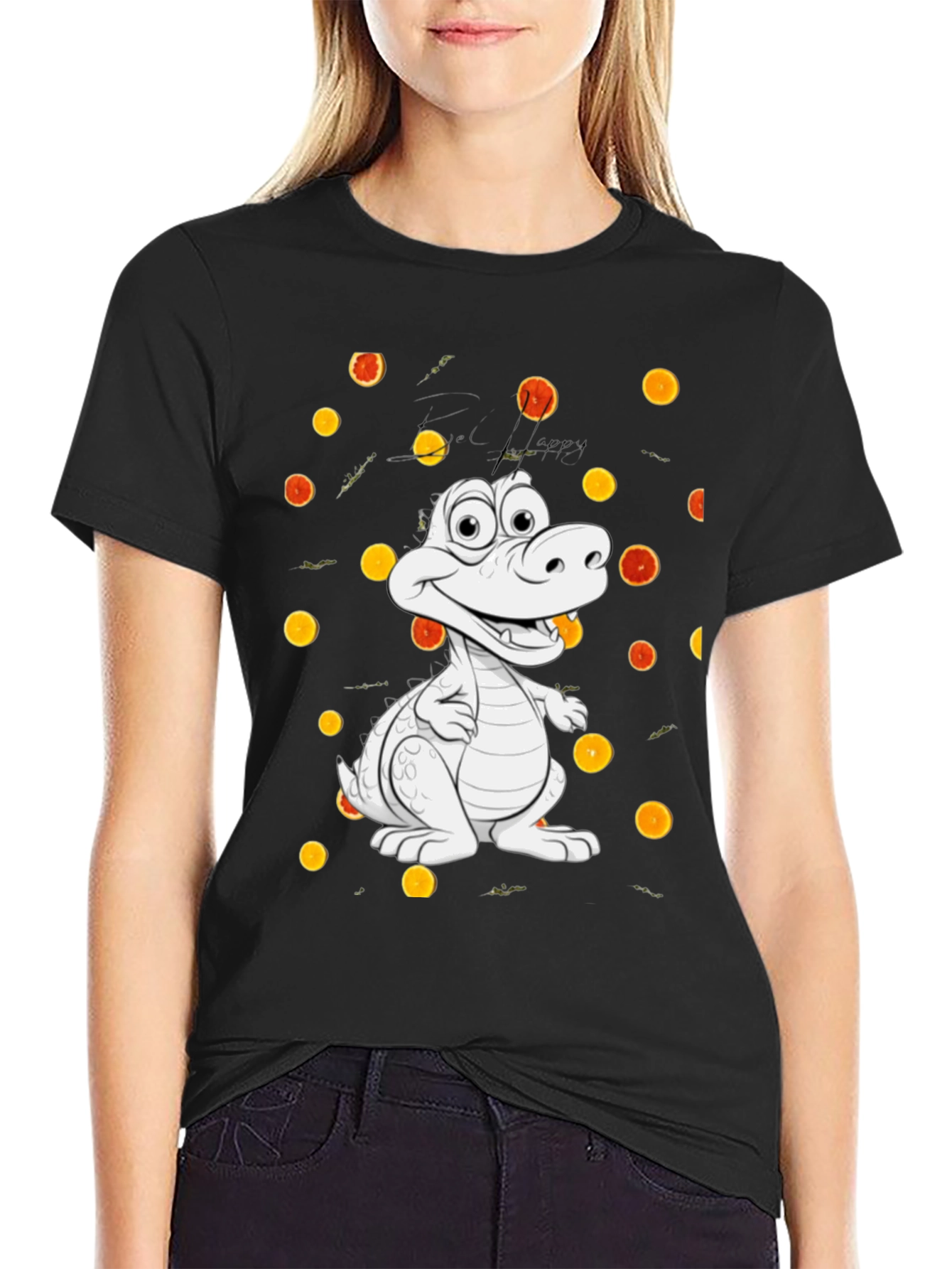 Cartoon Alligator Graphic Black Tee