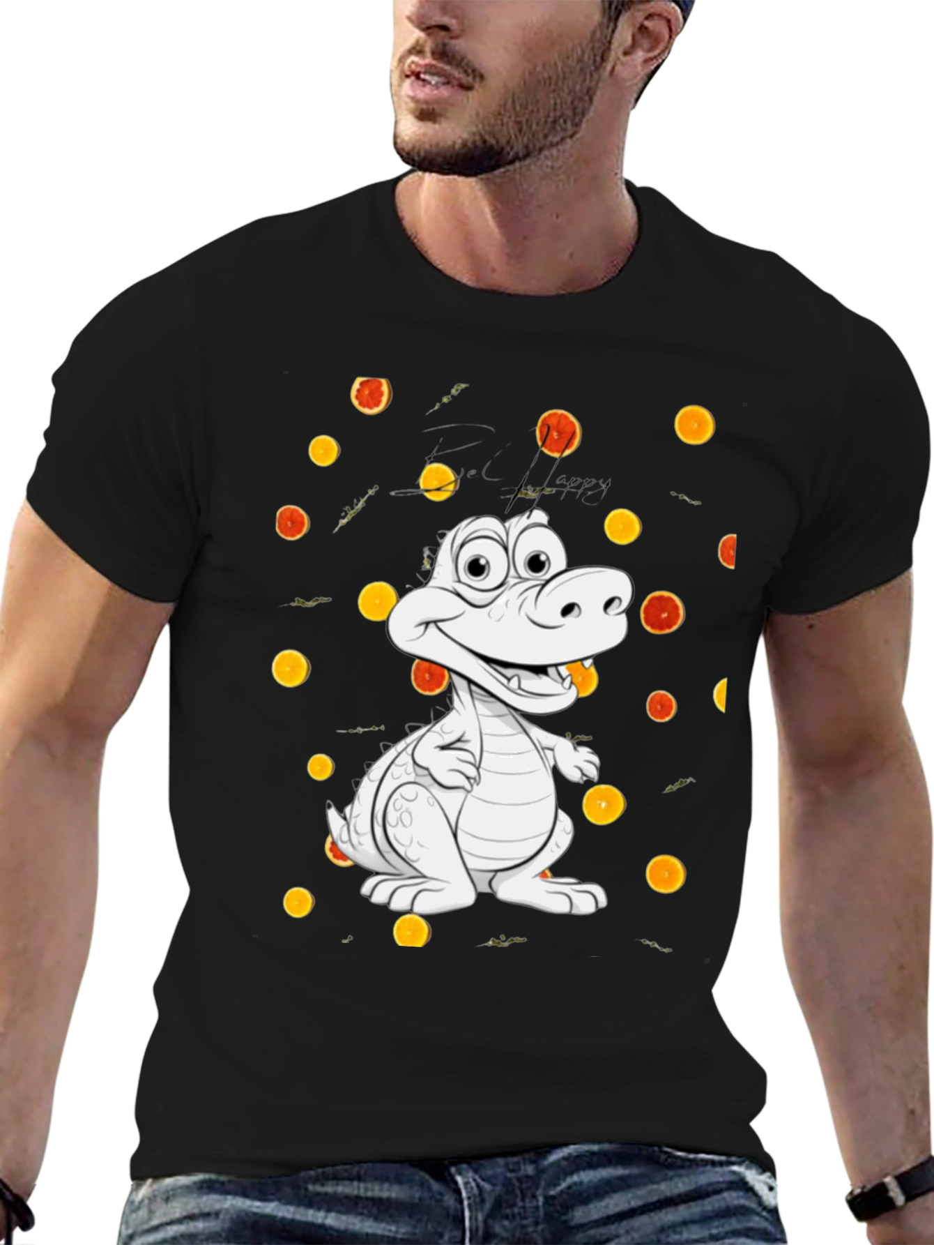 Cartoon Alligator Graphic Black Tee