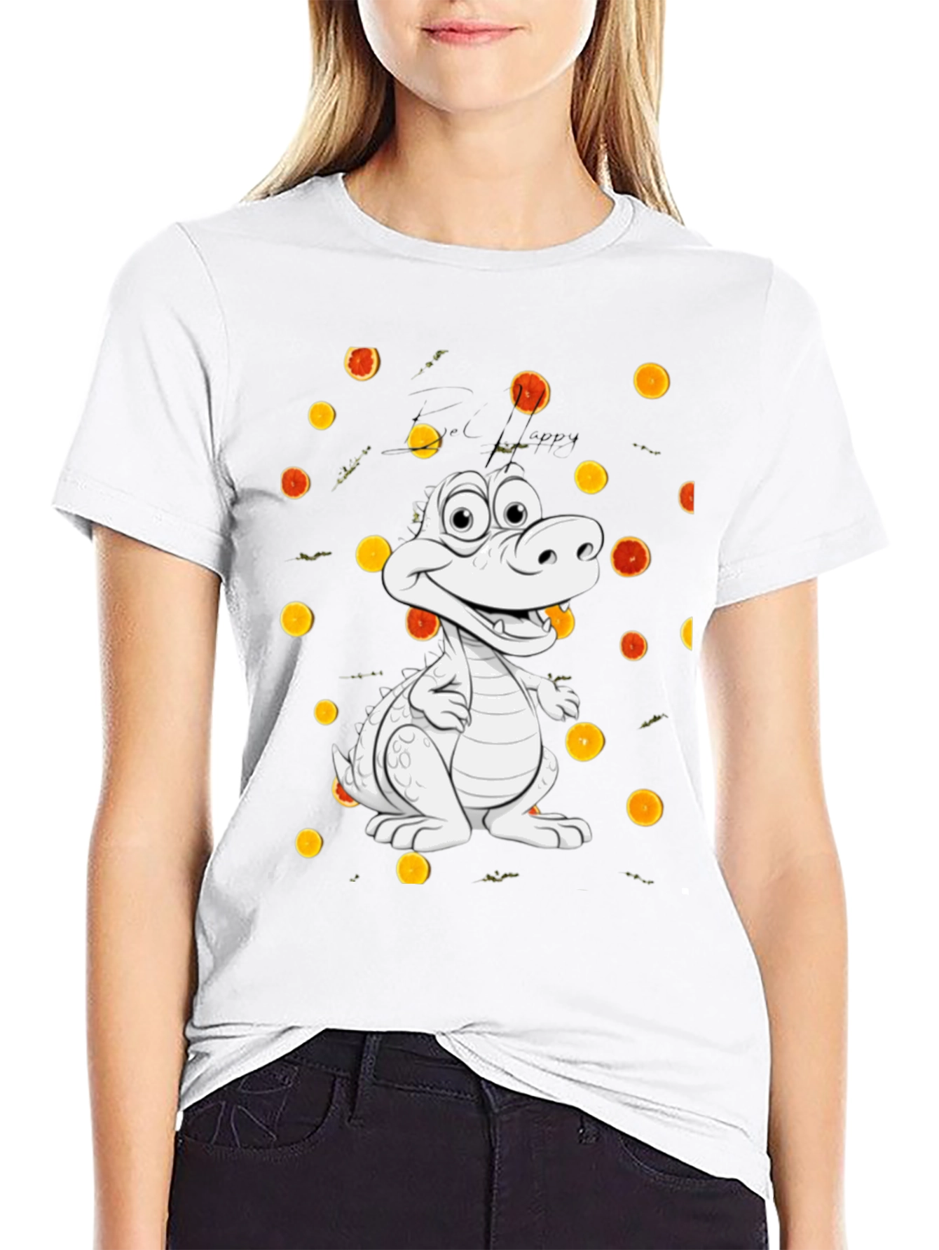 Cartoon Alligator Graphic Black Tee