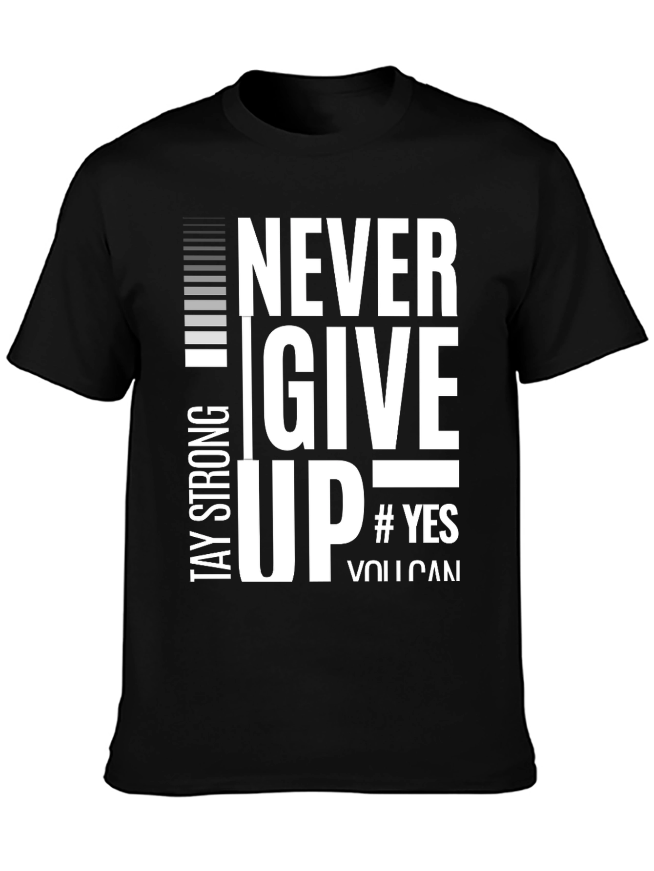 Never Give Up Black Graphic T-Shirt