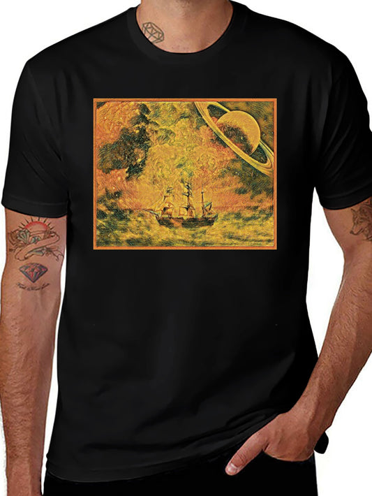 Saturn Voyage Graphic Tee - Space Sailing Adventure
