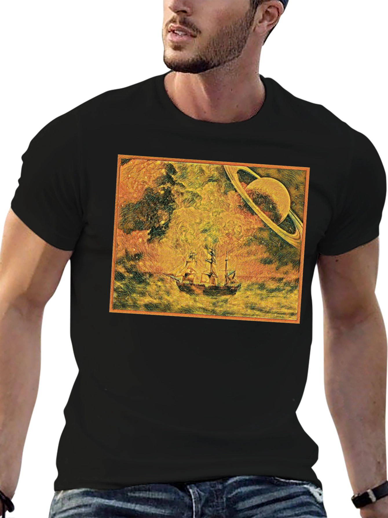 Saturn Voyage Graphic Tee - Space Sailing Adventure