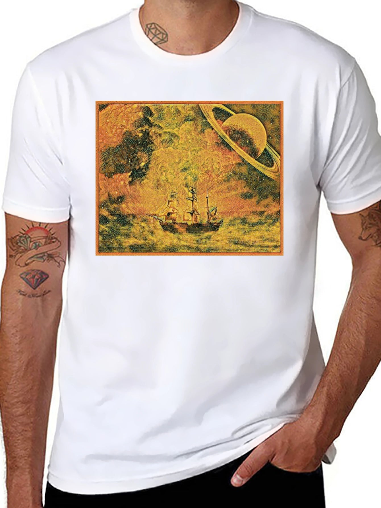 Saturn Voyage Graphic Tee - Space Sailing Adventure