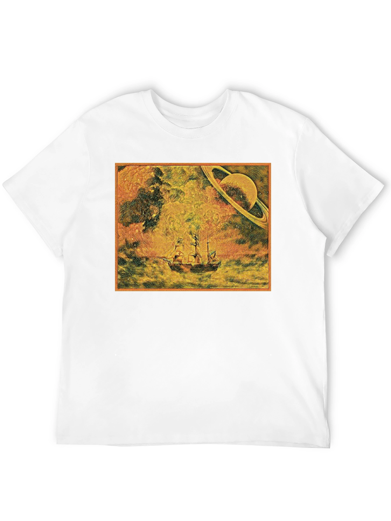Saturn Voyage Graphic Tee - Space Sailing Adventure