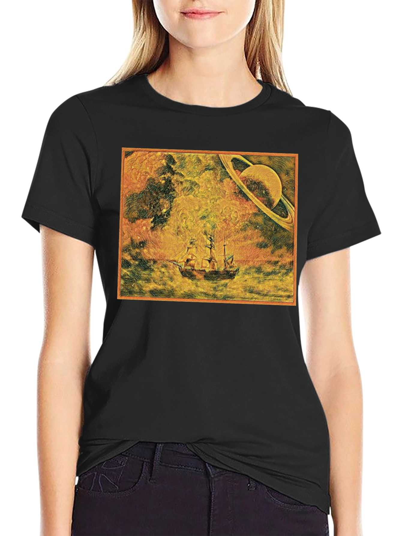 Saturn Voyage Graphic Tee - Space Sailing Adventure
