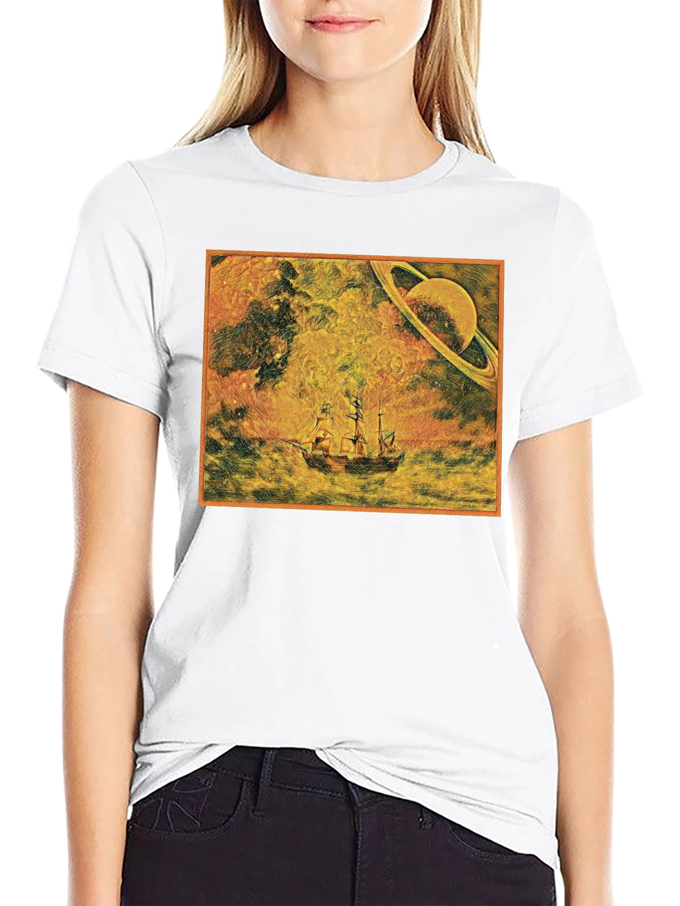 Saturn Voyage Graphic Tee - Space Sailing Adventure