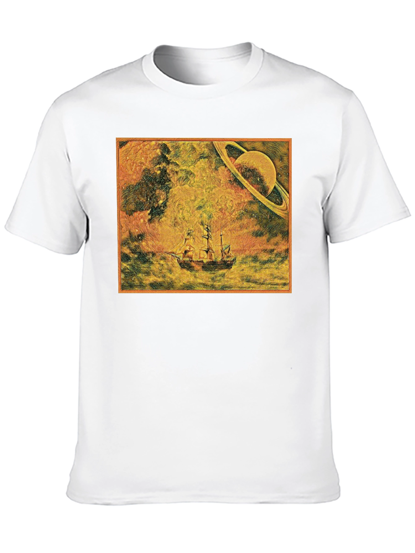 Saturn Voyage Graphic Tee - Space Sailing Adventure