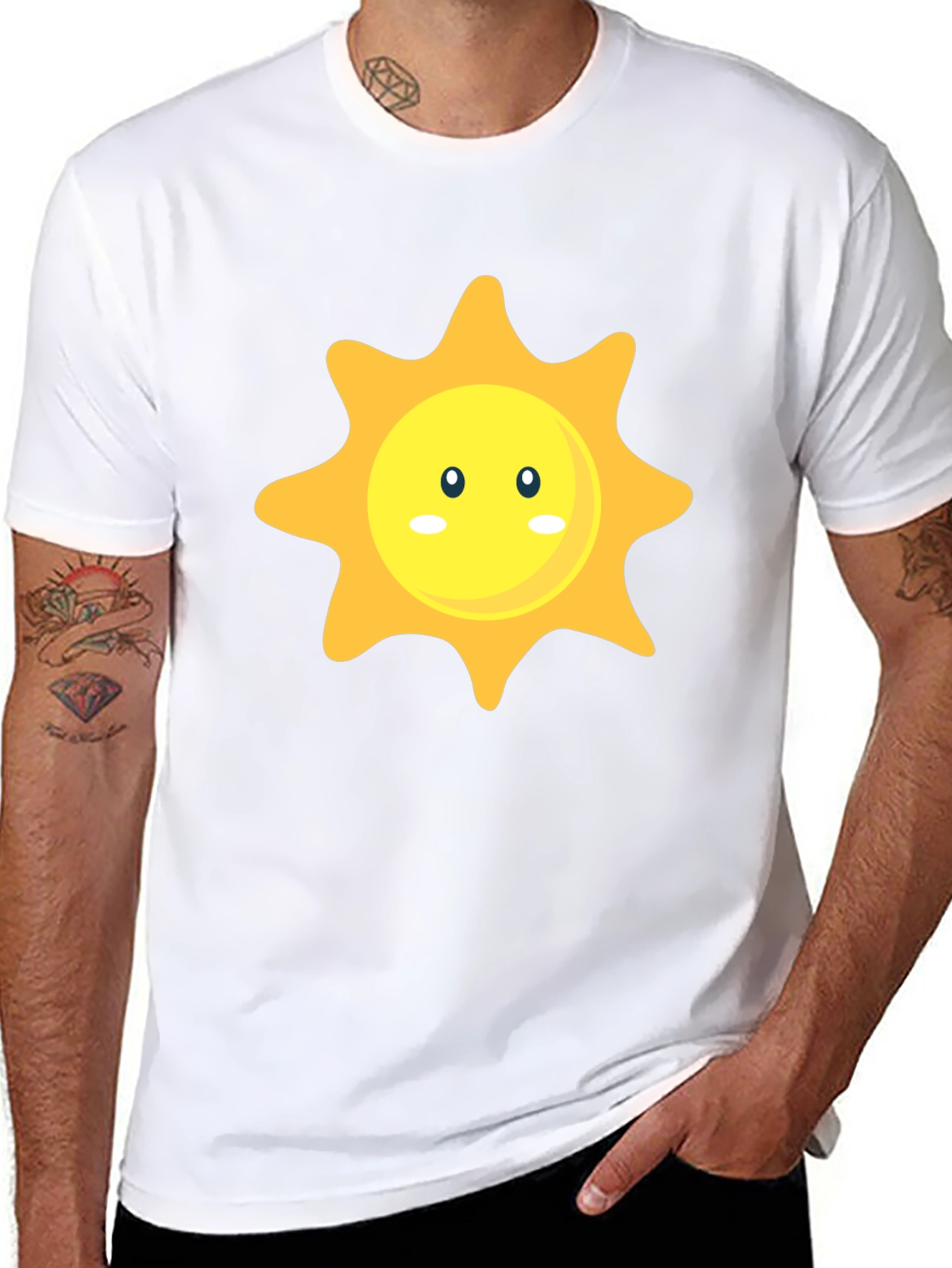 Cute Sun Graphic Print Black T-Shirt
