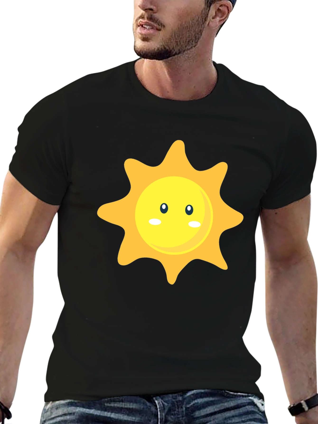 Cute Sun Graphic Print Black T-Shirt