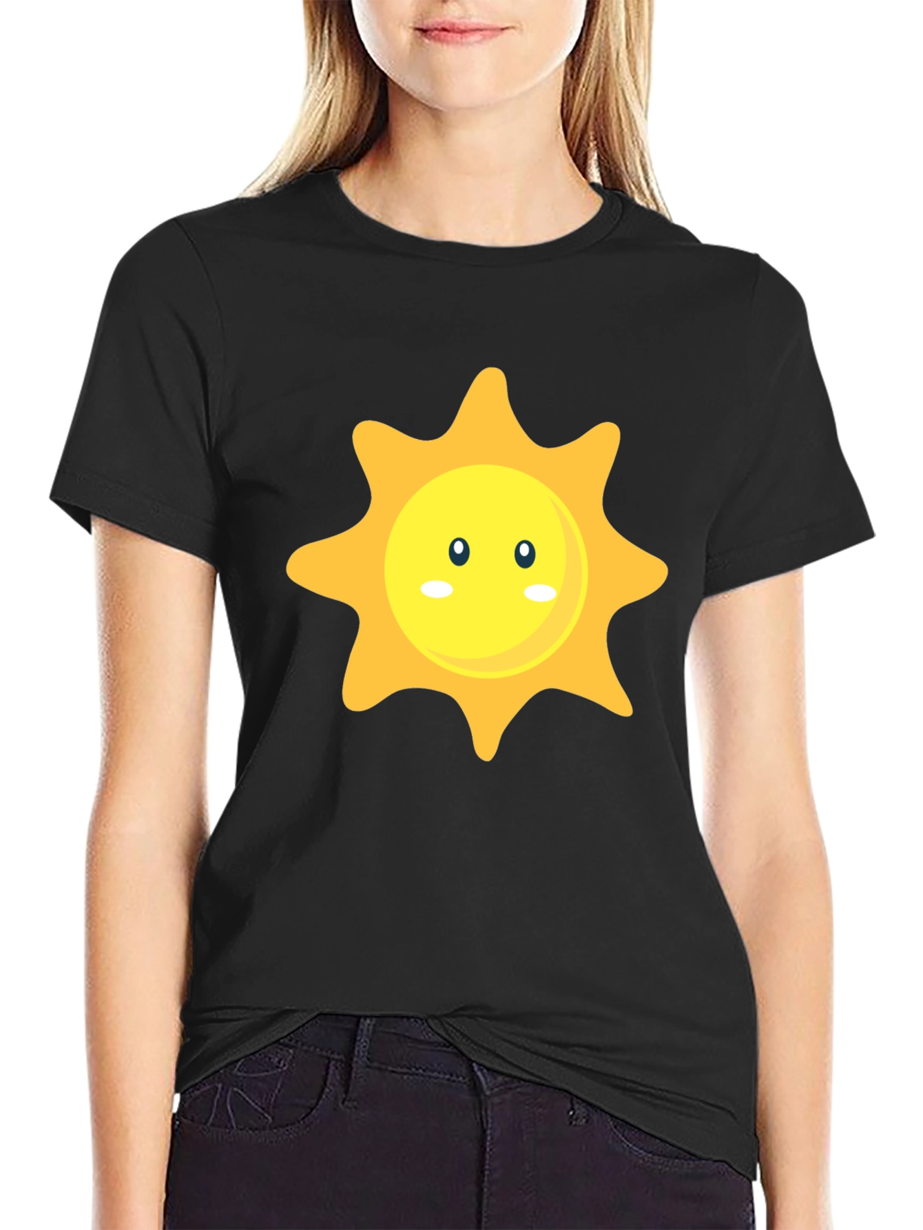 Cute Sun Graphic Print Black T-Shirt