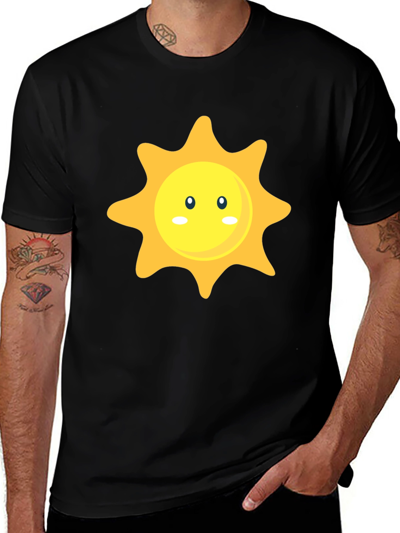 Cute Sun Graphic Print Black T-Shirt