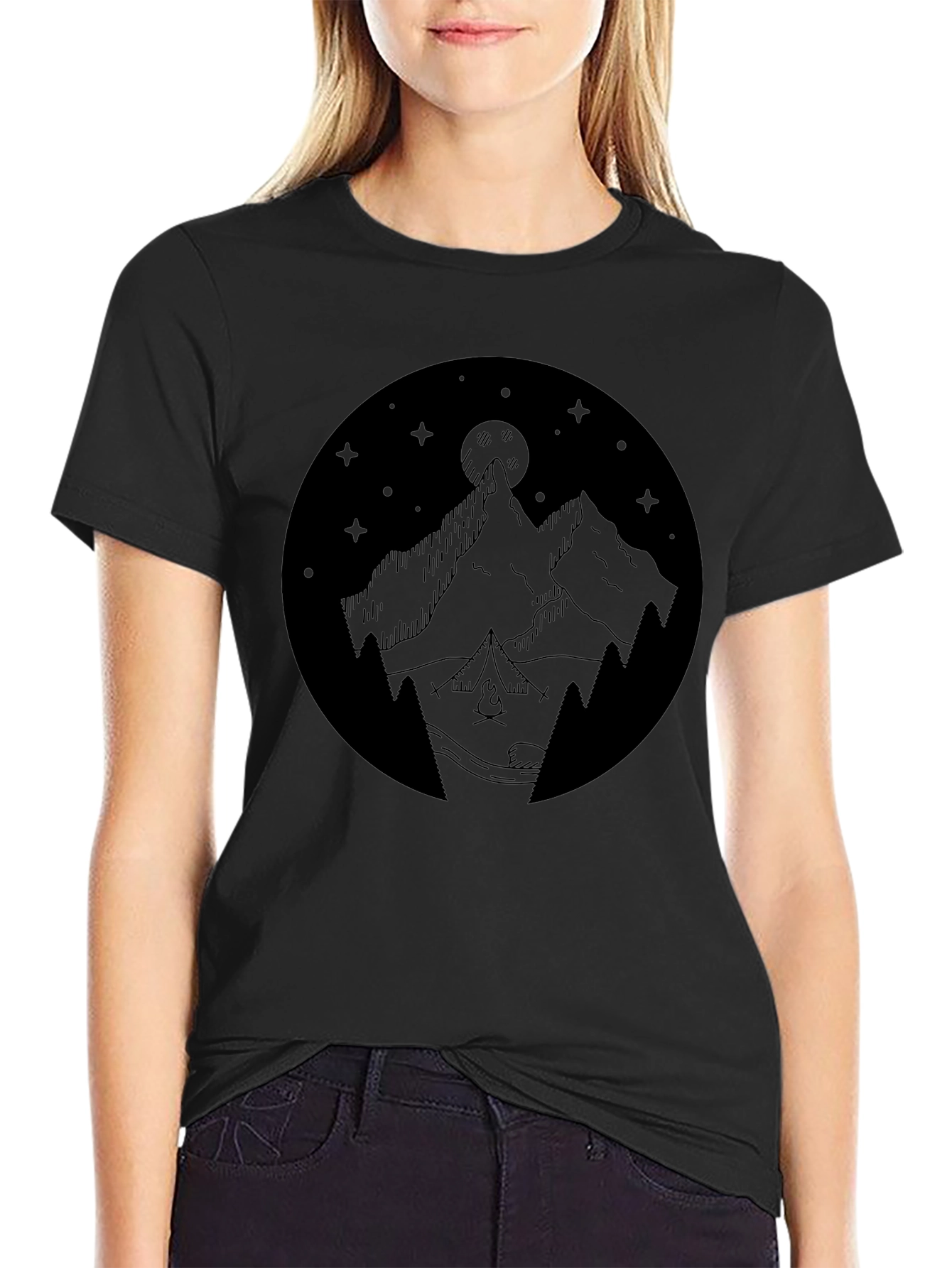 Mountain Campfire Black Graphic Tee