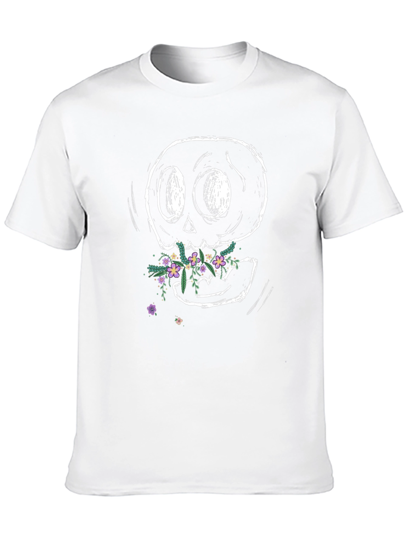 Floral Skull Graphic Tee - Black Cotton T-Shirt