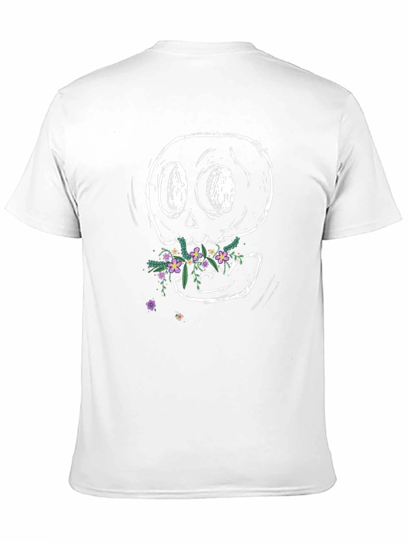 Floral Skull Graphic Tee - Black Cotton T-Shirt