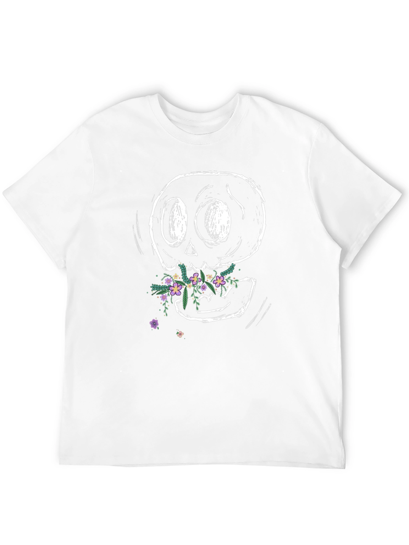 Floral Skull Graphic Tee - Black Cotton T-Shirt