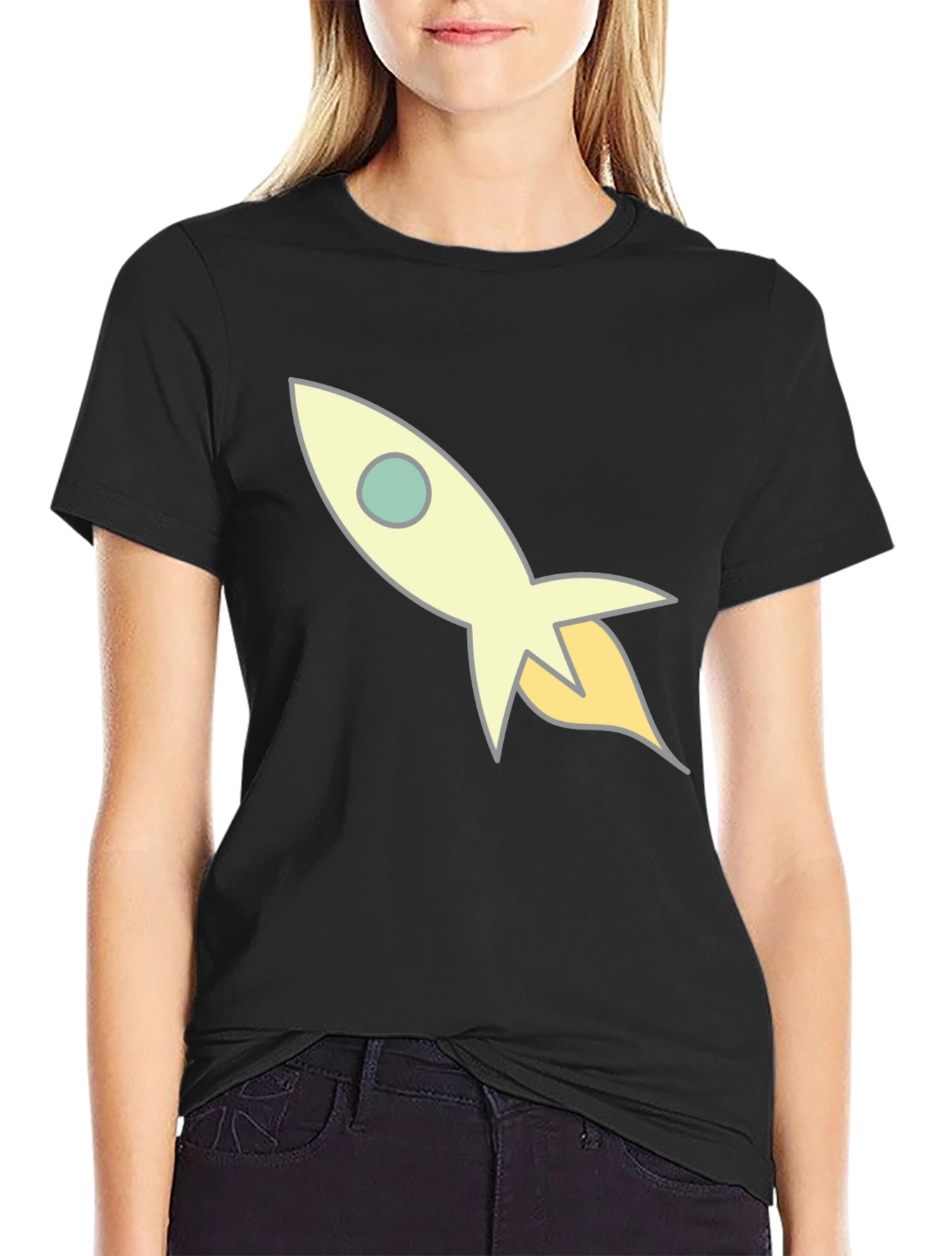 Rocket Ship Graphic Black T-Shirt