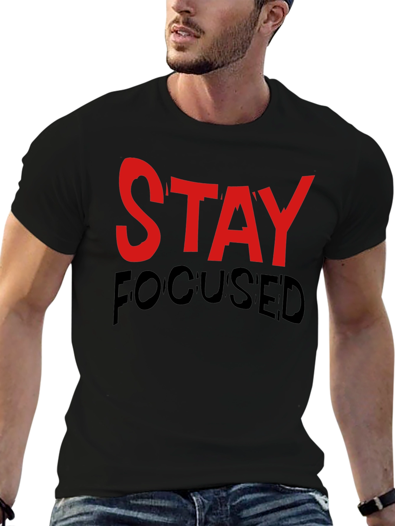 Stay Focused Graphic Print Black T-Shirt
