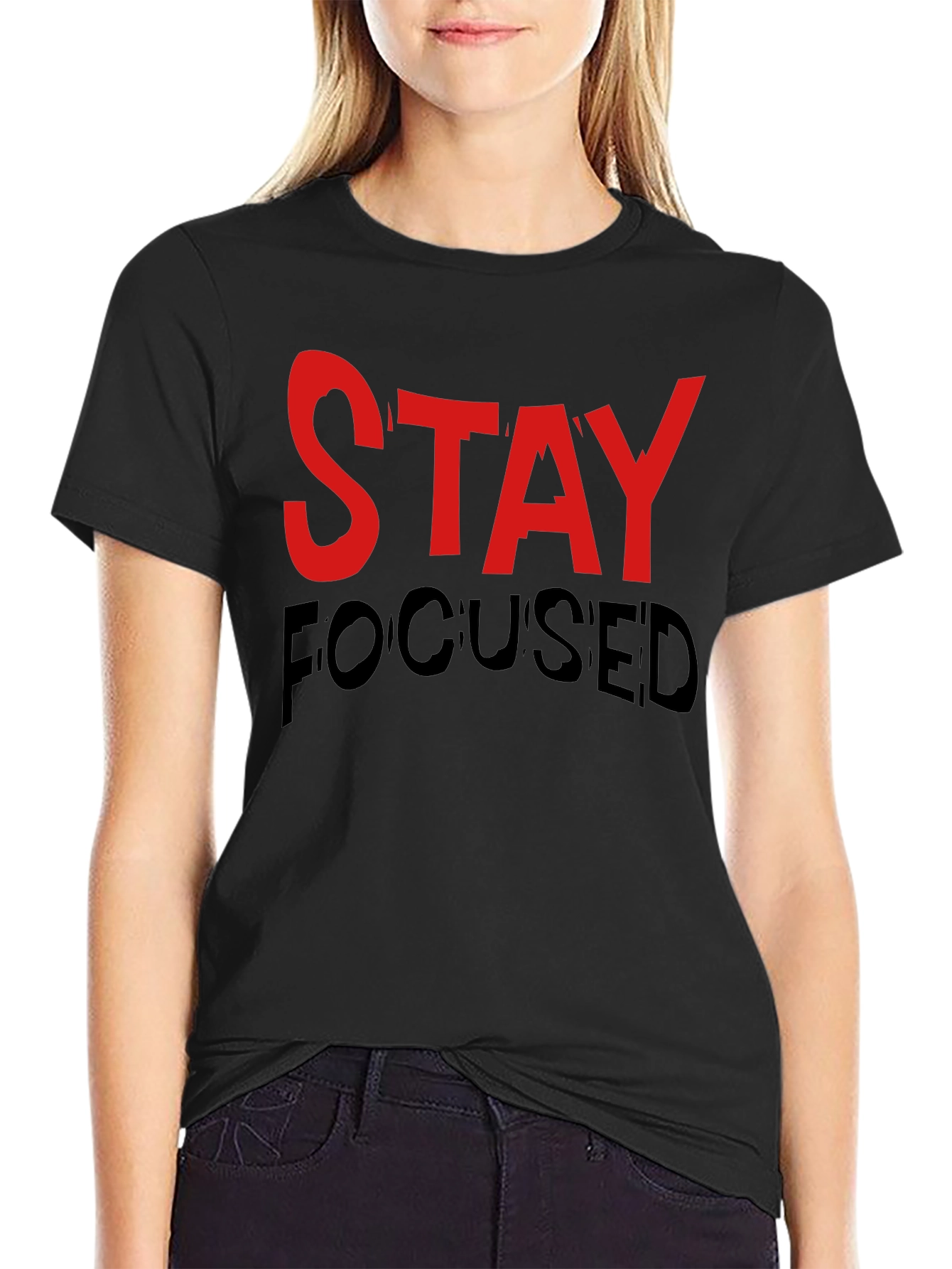 Stay Focused Graphic Print Black T-Shirt
