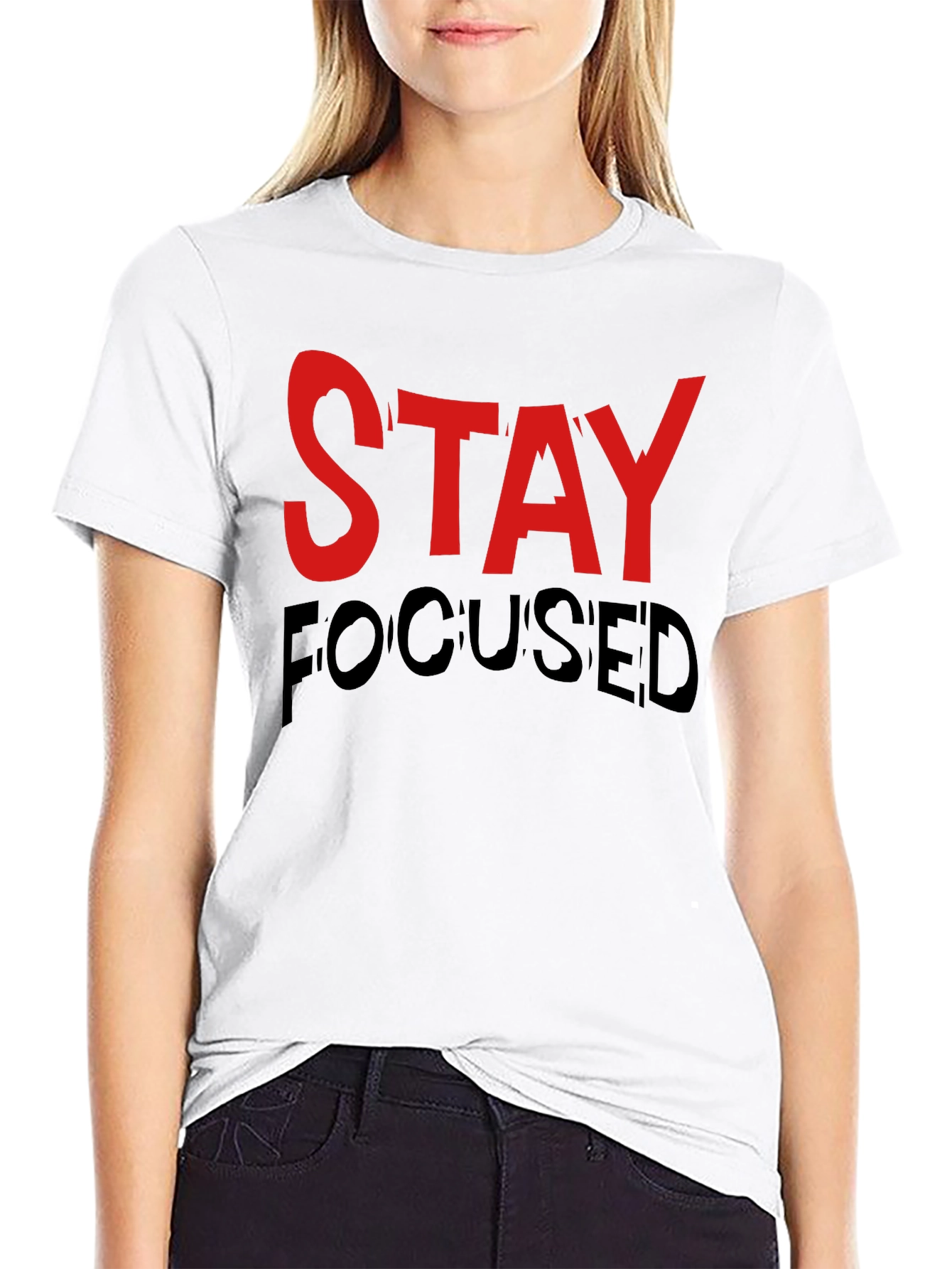 Stay Focused Graphic Print Black T-Shirt