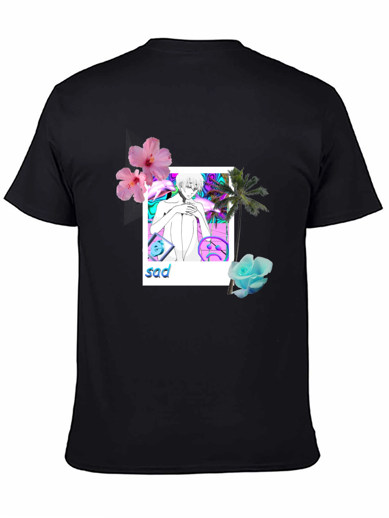 Aesthetic Sad Anime Graphic Tee - Black